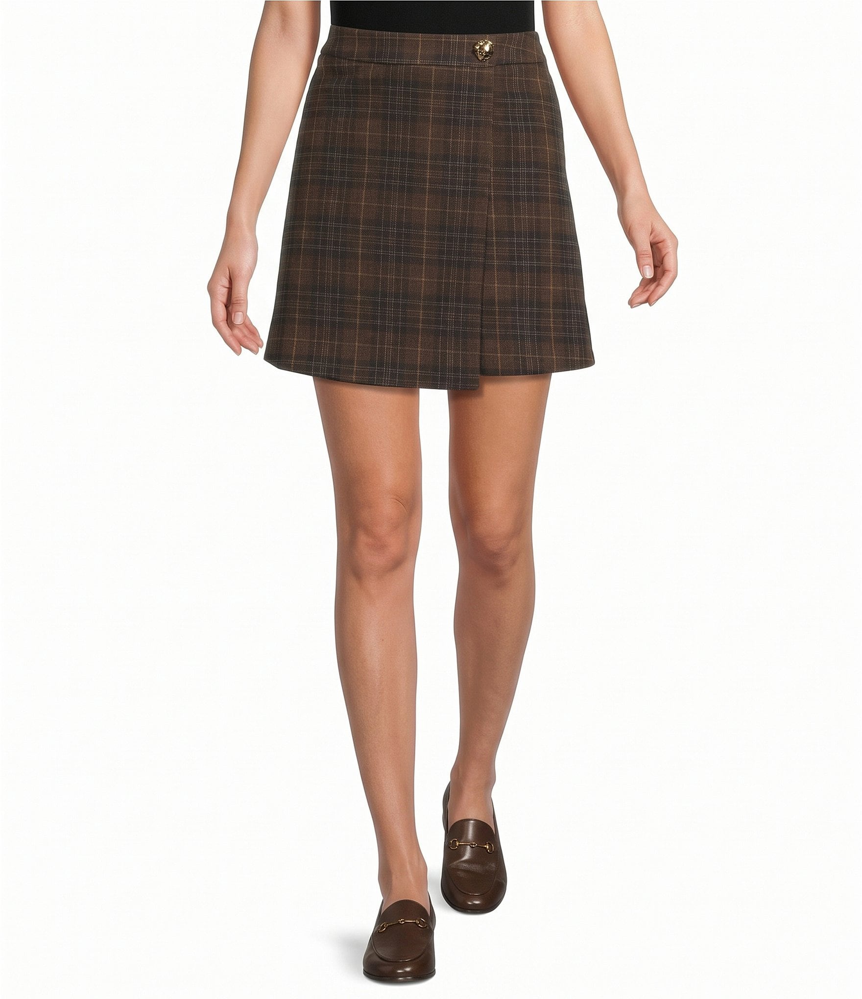 Skies Are Blue Plaid Patterned A-Line Wrap Mini Skirt