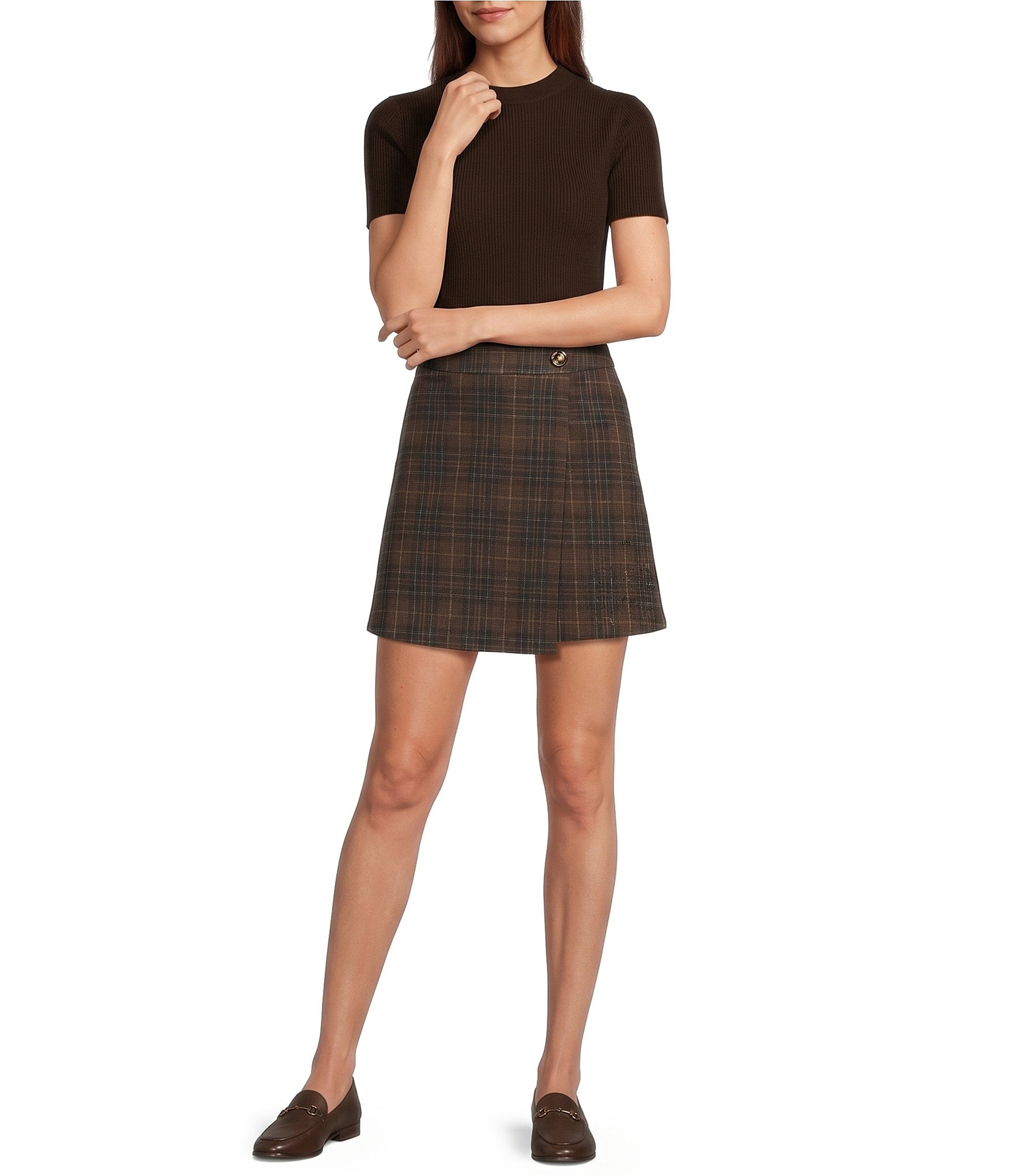 Skies Are Blue Plaid Patterned A-Line Wrap Mini Skirt