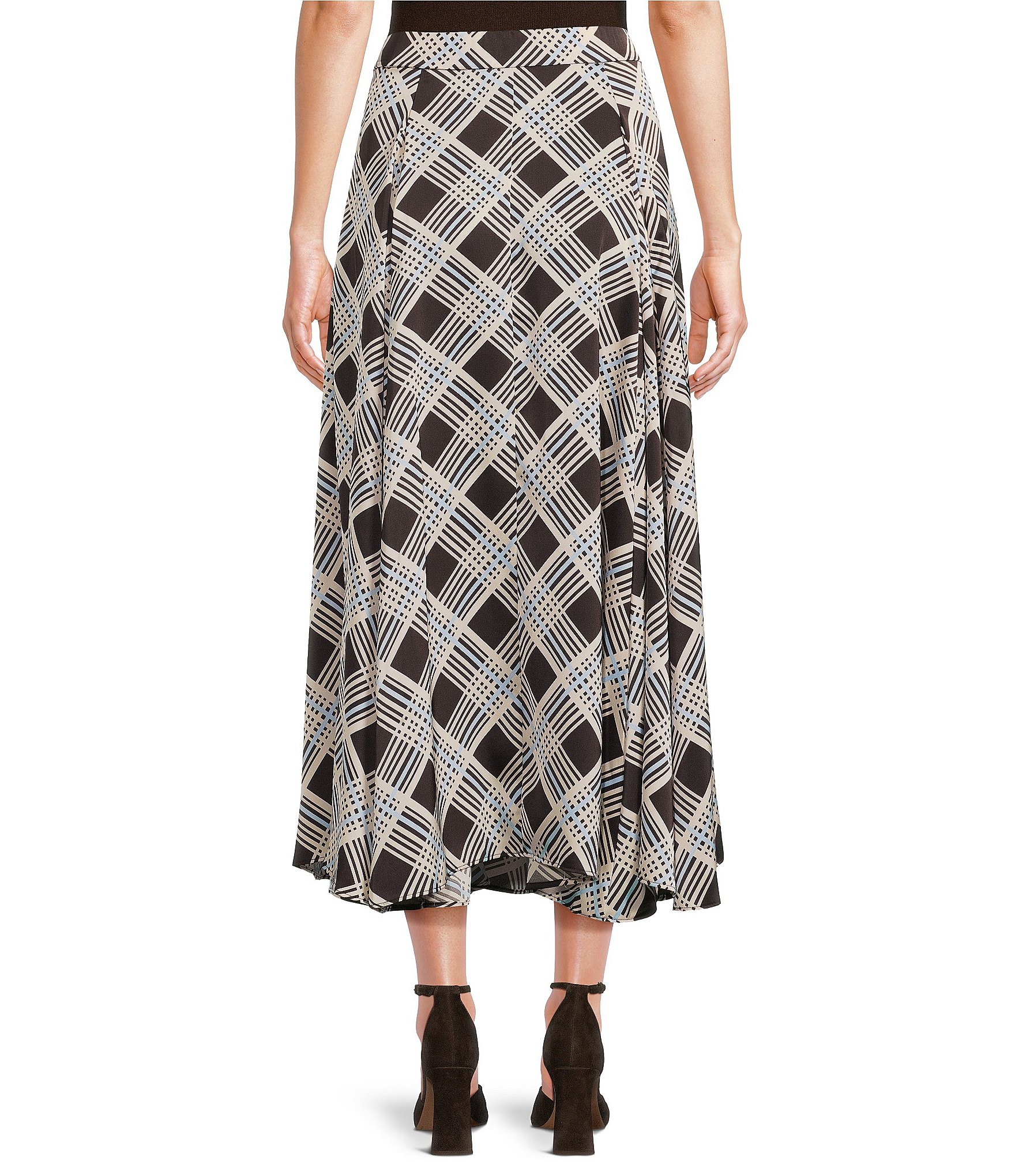 Skies Are Blue Plaid Printed Flared A-Line Maxi Skirt