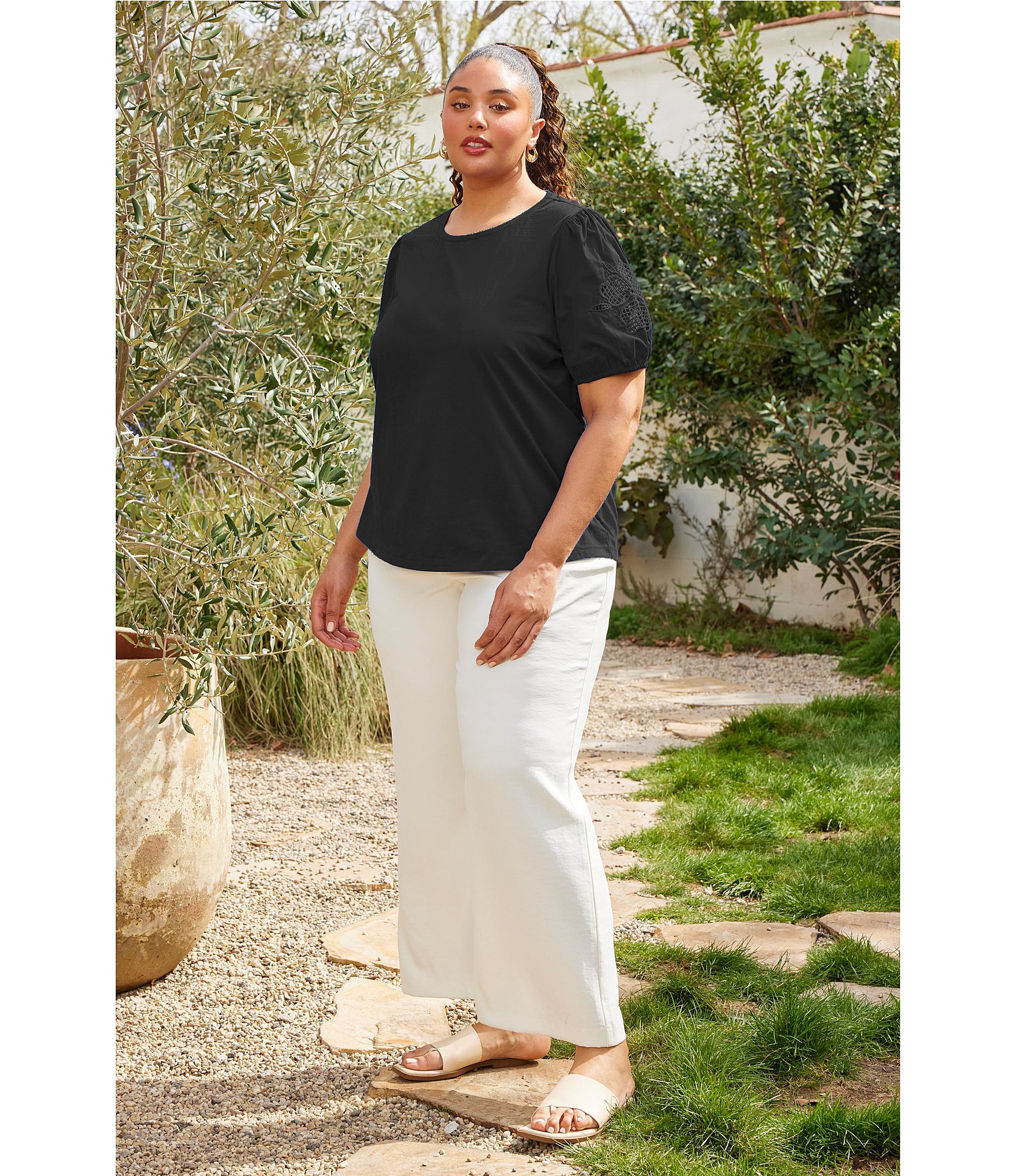 Skies Are Blue Plus Size Knit Puff Sleeve Embroidered Top