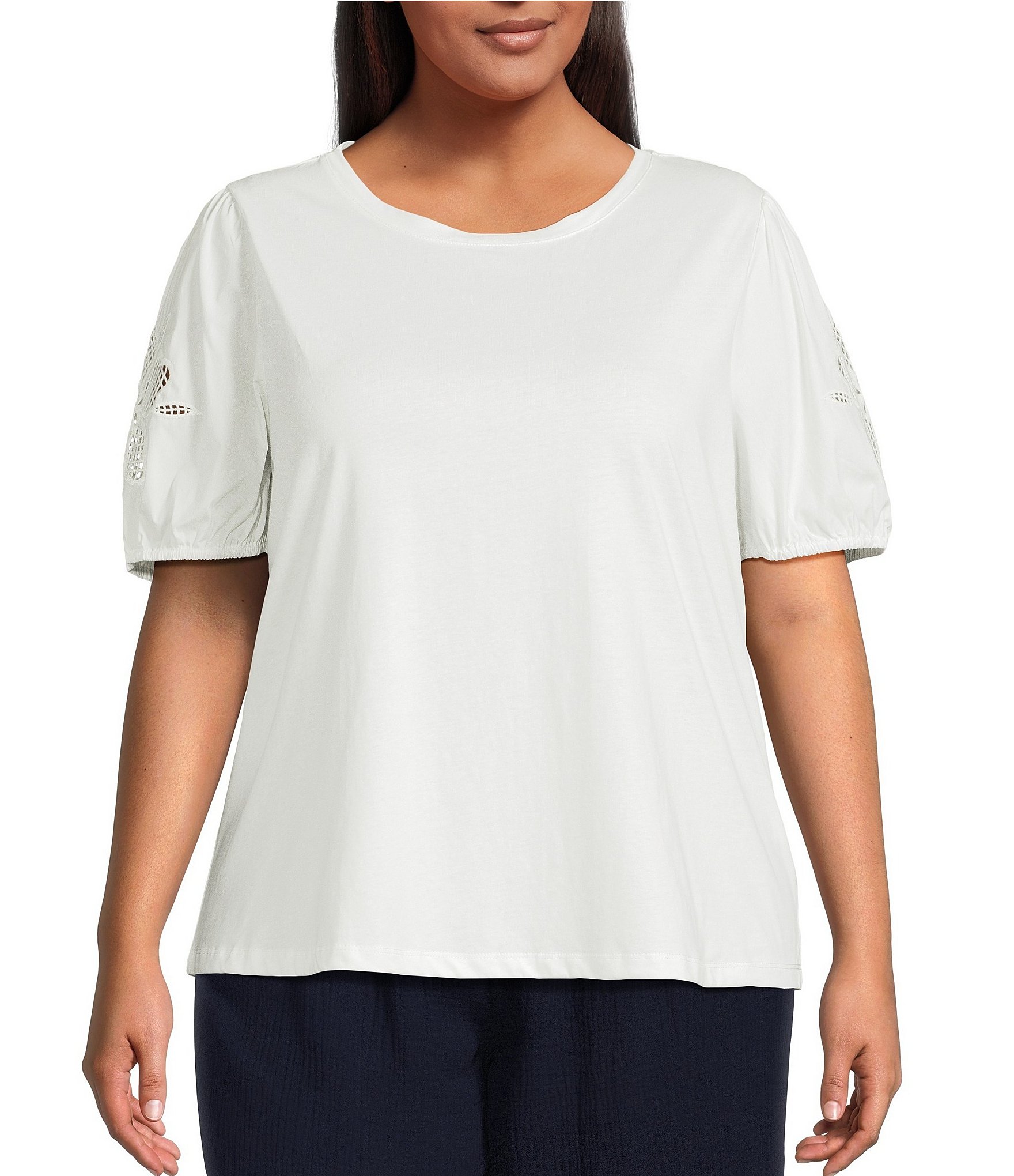 Skies Are Blue Plus Size Knit Puff Sleeve Embroidered Top