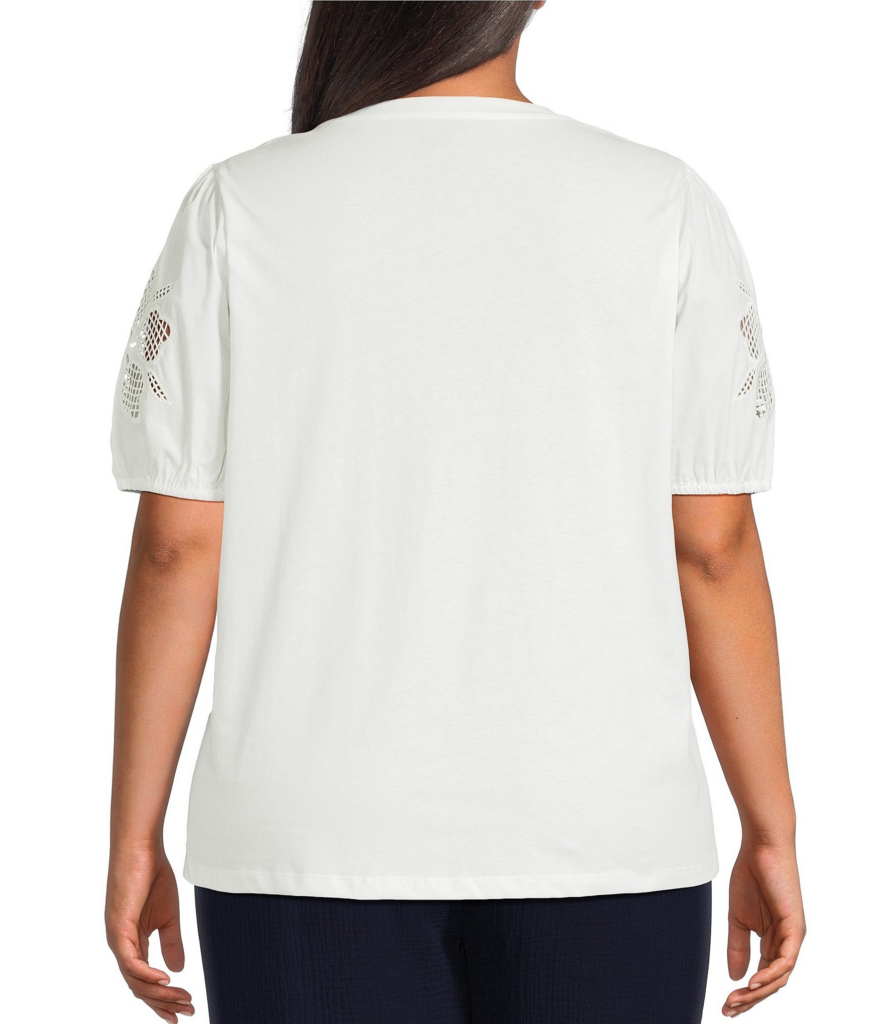 Skies Are Blue Plus Size Knit Puff Sleeve Embroidered Top