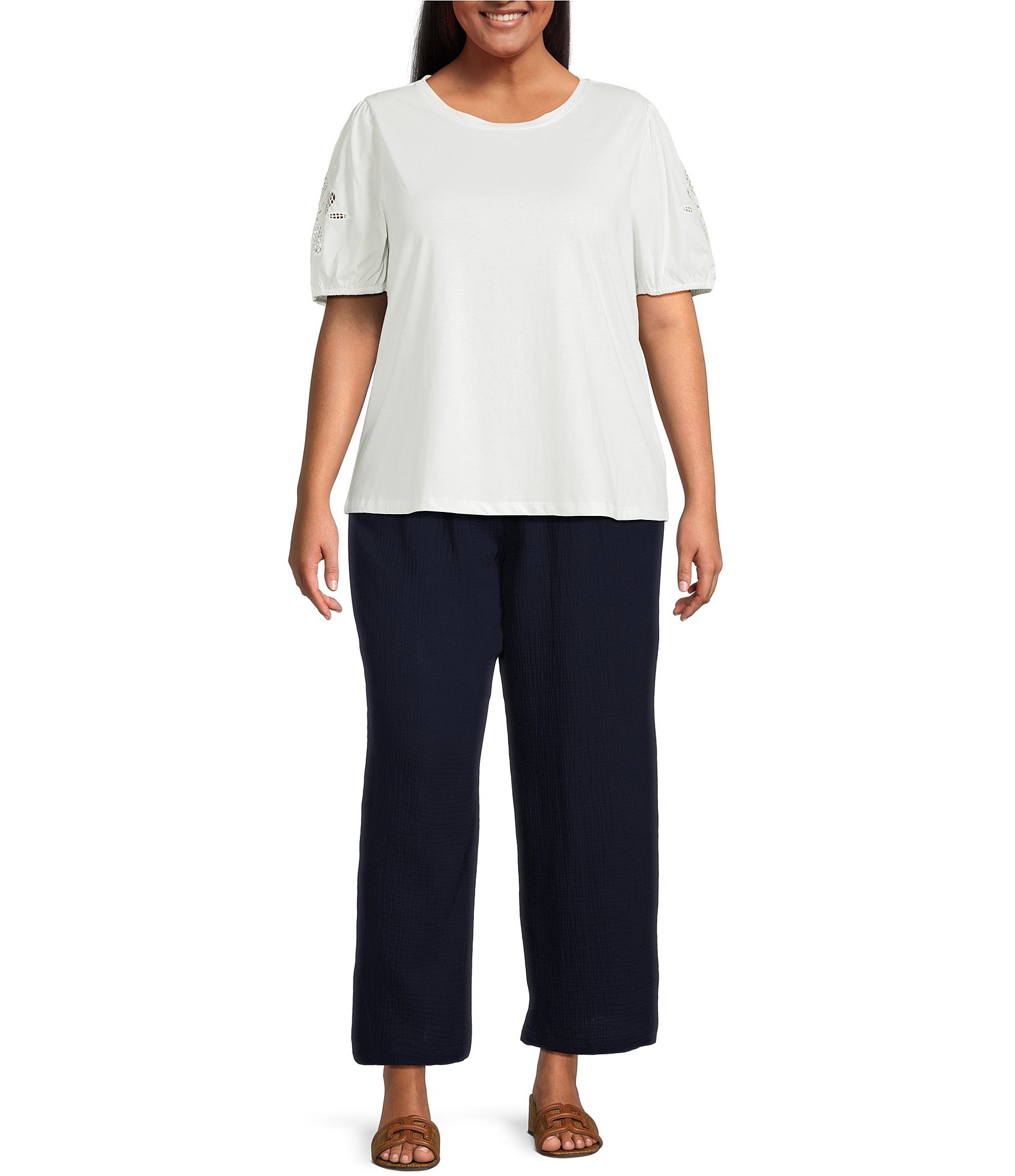 Skies Are Blue Plus Size Knit Puff Sleeve Embroidered Top