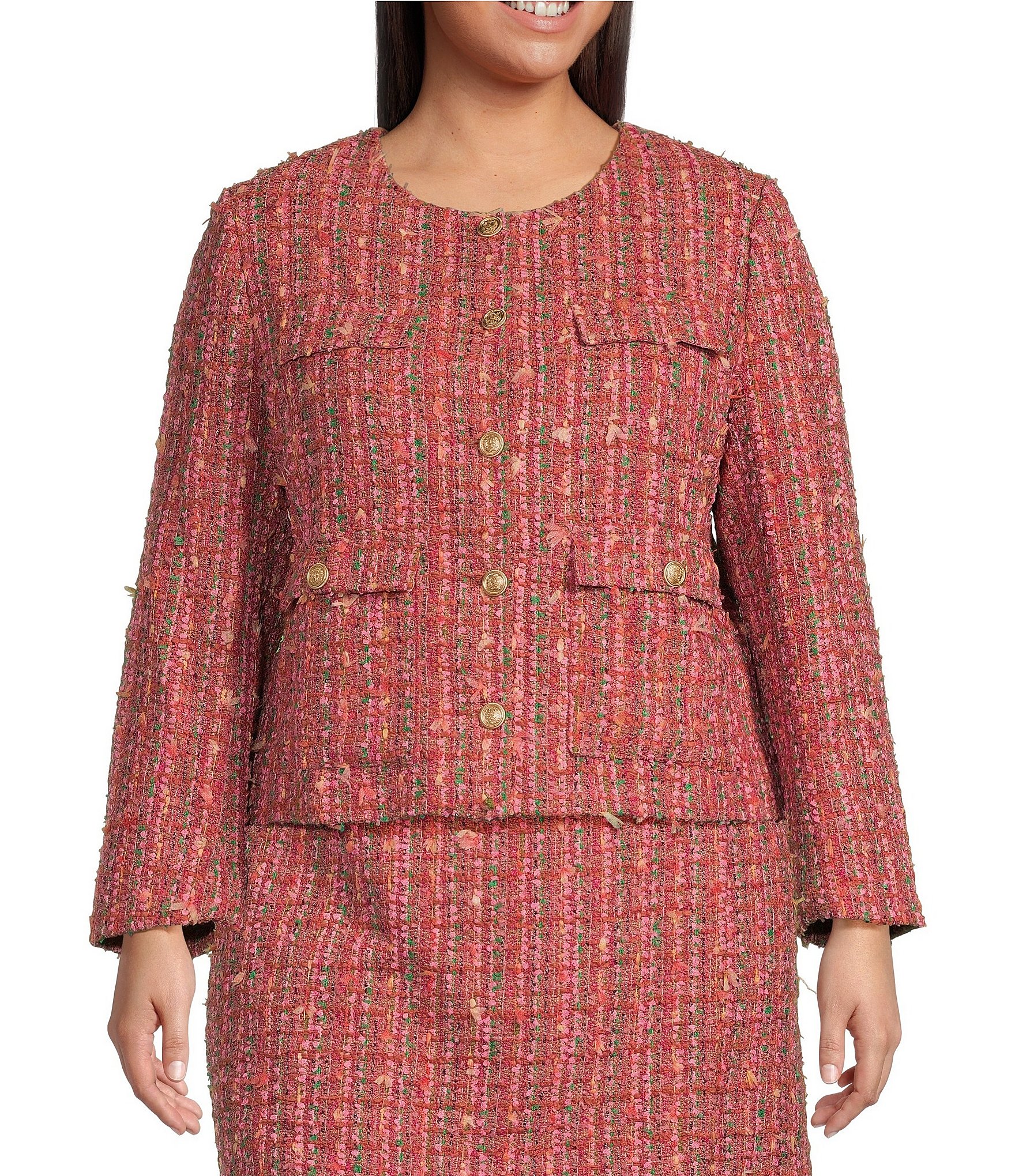 Skies Are Blue Plus Size Round Neck Long Sleeve Coordinating Tweed ...