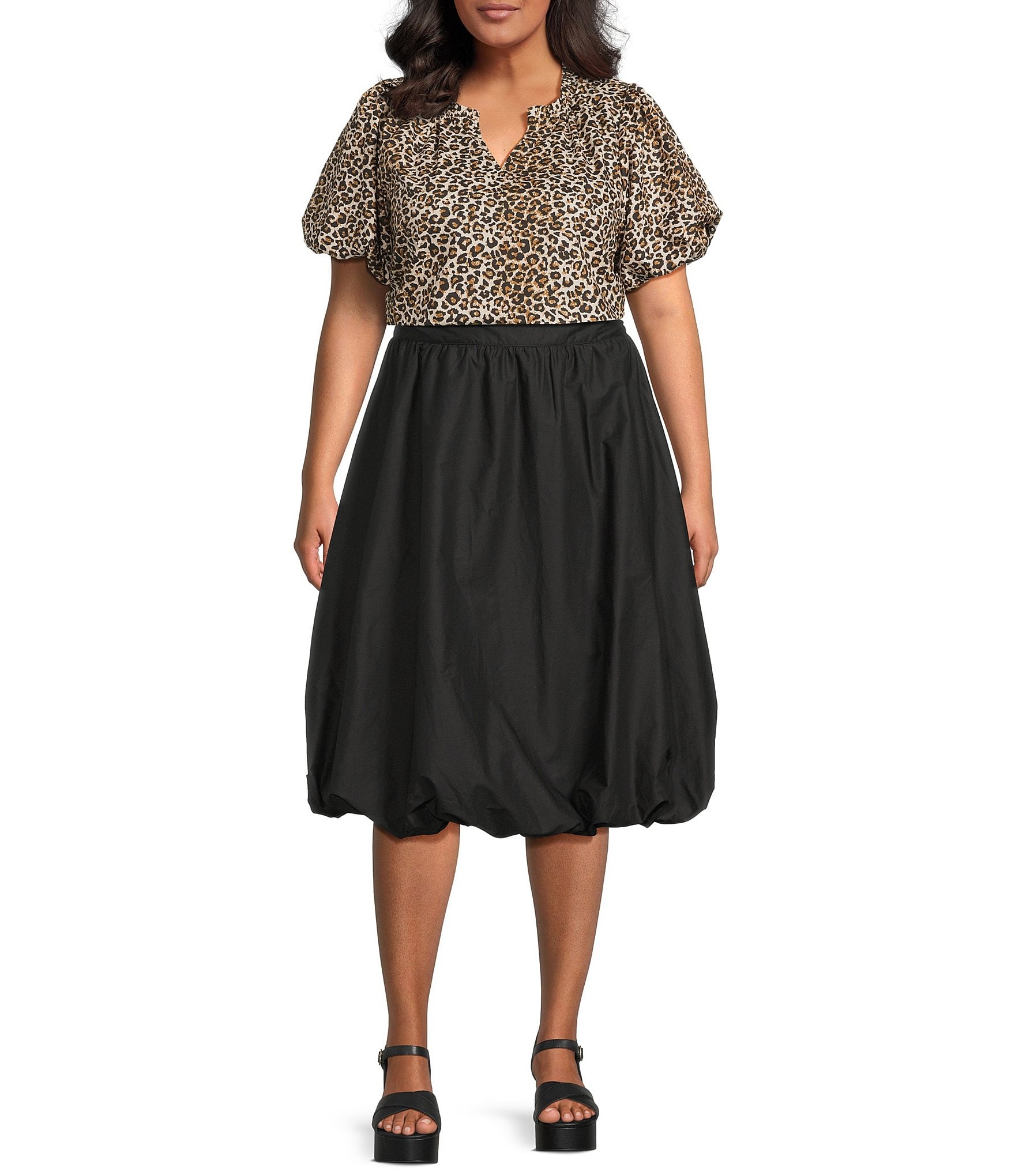 Skies Are Blue Plus Size Poplin Bubble Midi Skirt