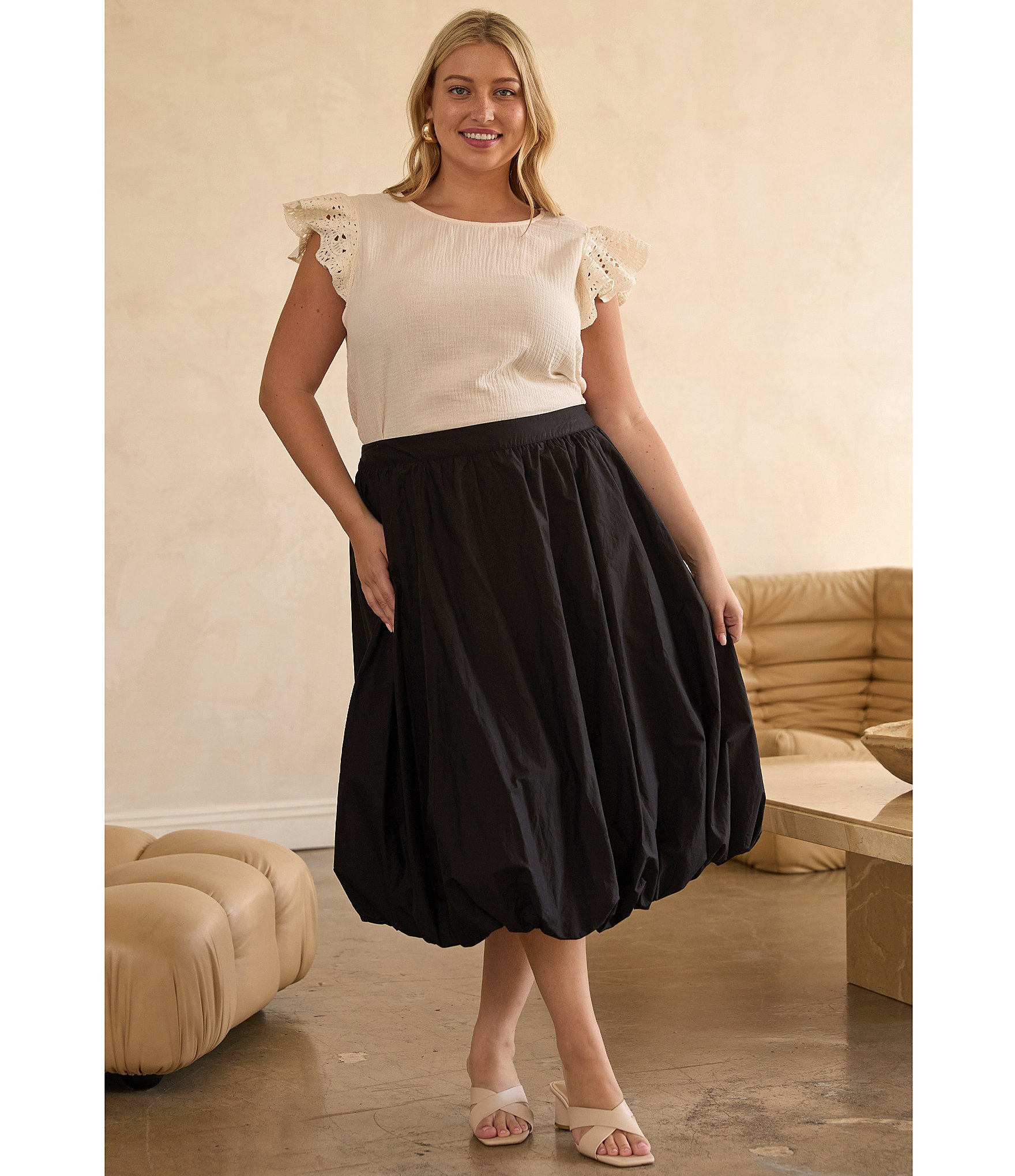Skies Are Blue Plus Size Poplin Bubble Midi Skirt