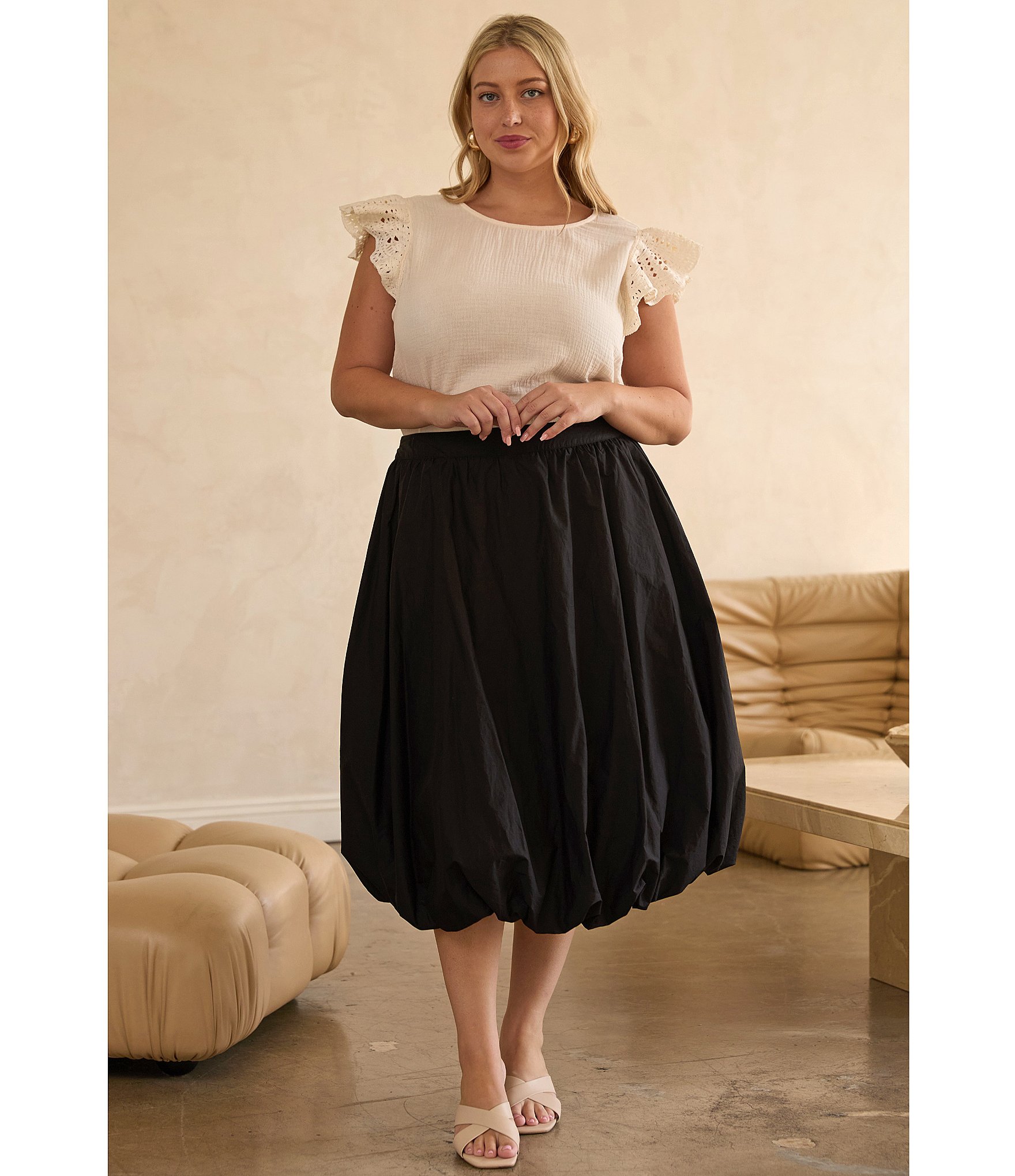 Skies Are Blue Plus Size Poplin Bubble Midi Skirt