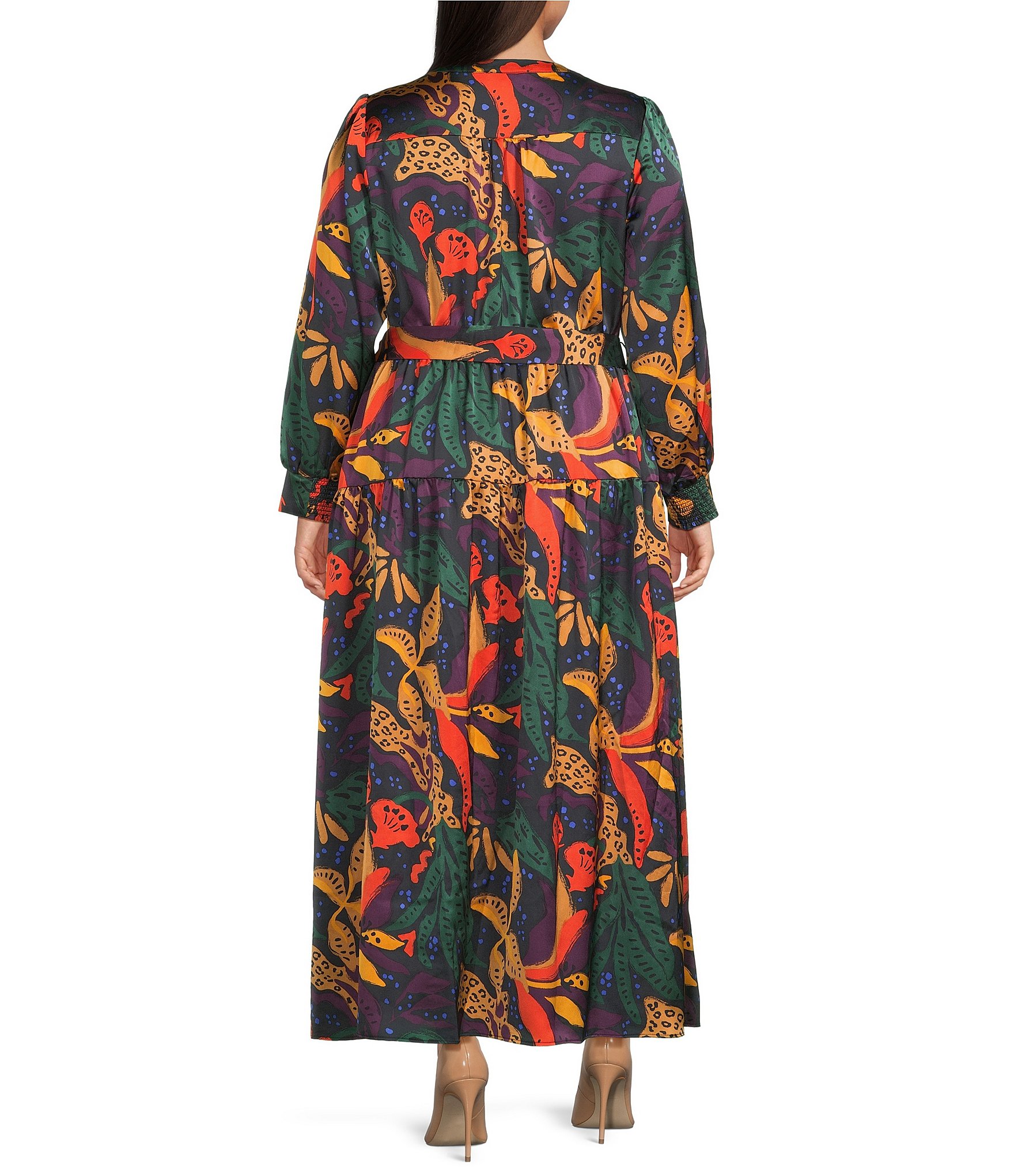 Skies Are Blue Plus Size Abstract Print Long Sleeve Poplin Maxi Dress