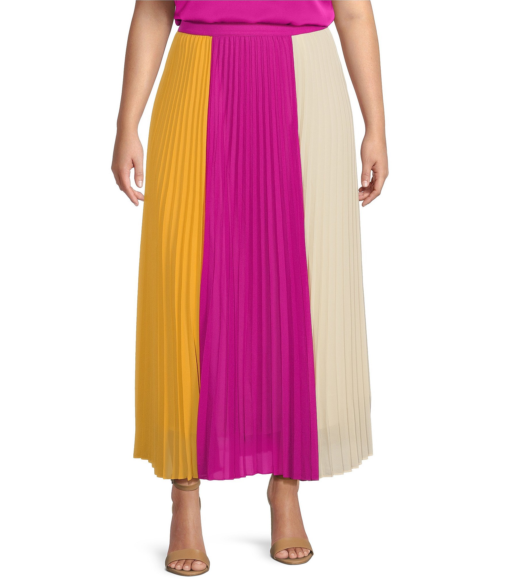 Skies Are Blue Plus Size Color Blocked Pleated Pull-On A-Line Maxi ...