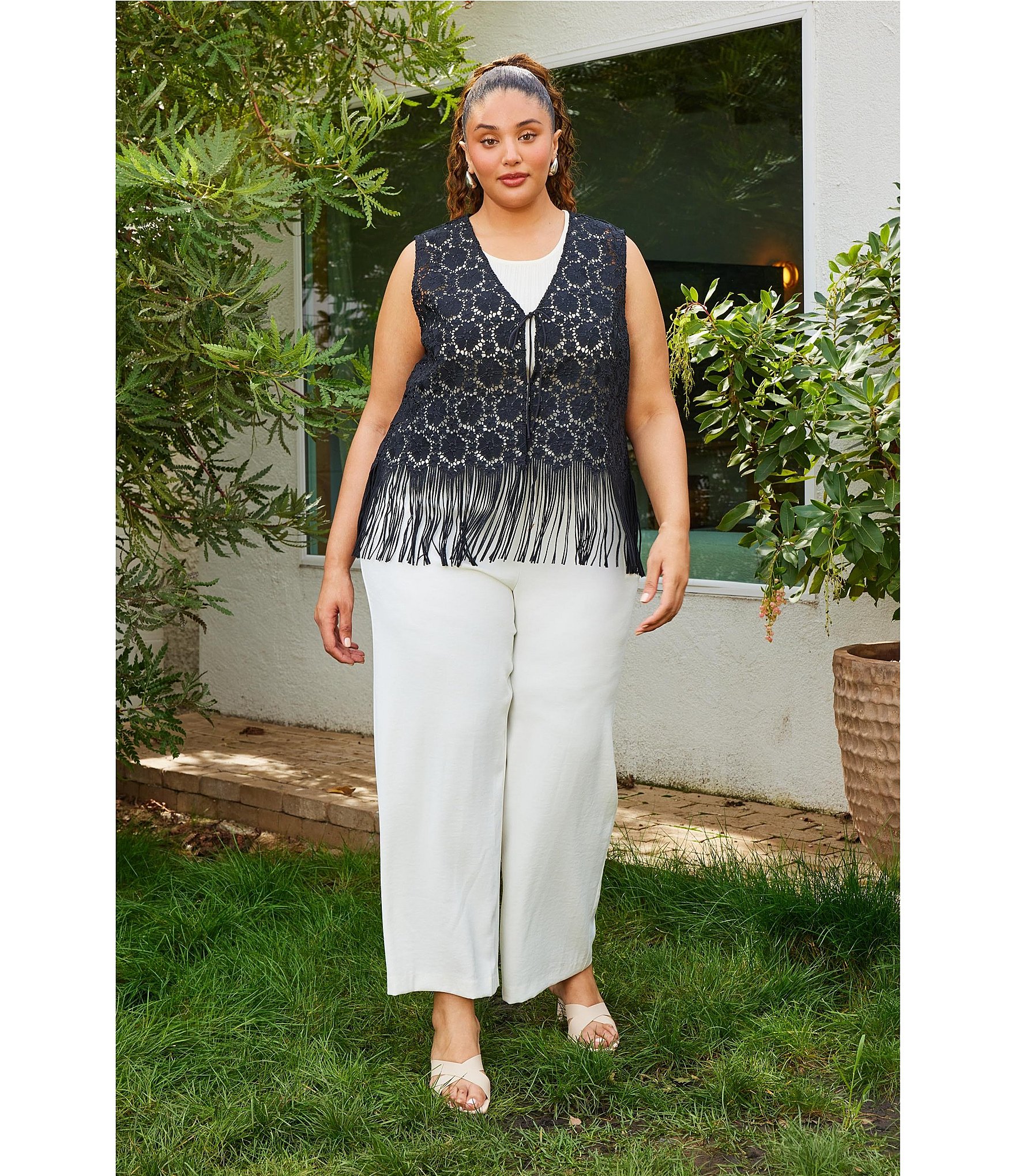 Skies Are Blue Plus Size Crochet Fringe Vest