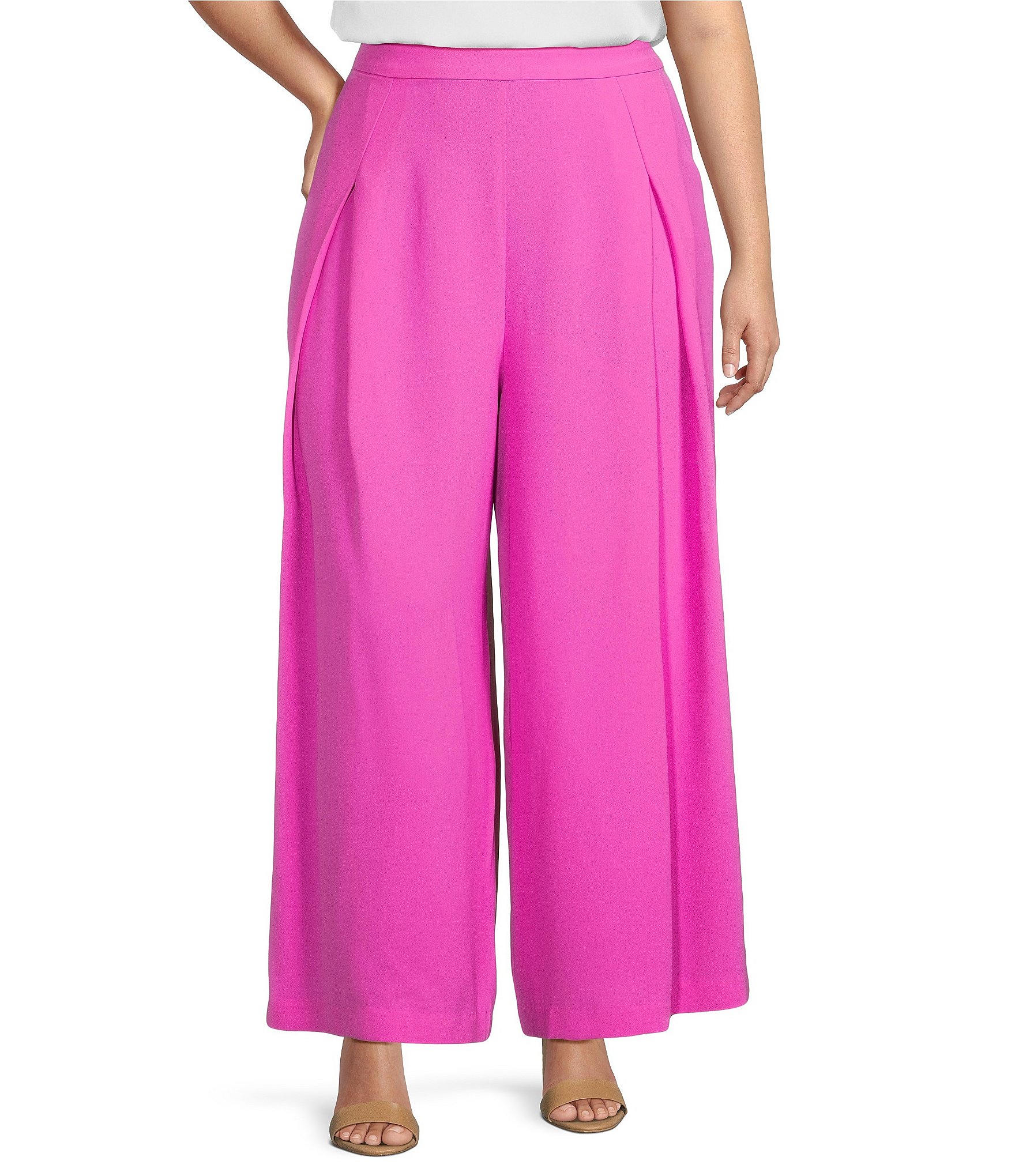 Hvyesh Women's Party Pants Plus Size Elastic Waist Solid Color Long Wide  Leg Pants Ladies Loose Prom Pants Trousers 
