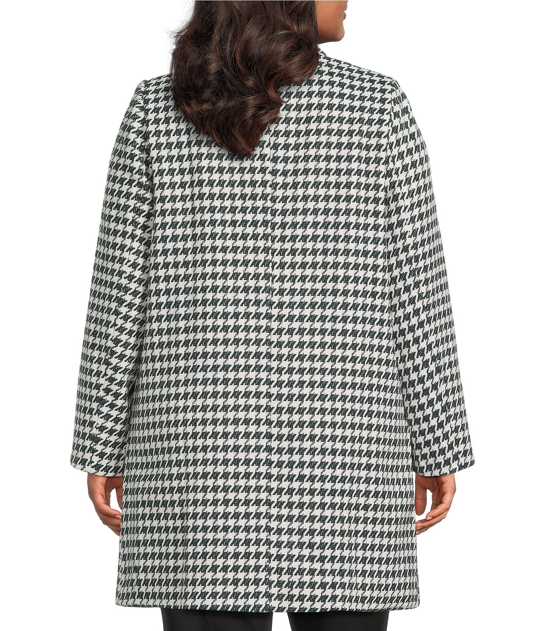 Skies Are Blue Plus Size Houndstooth Print Notch Lapel Neckline Long Sleeve Coat