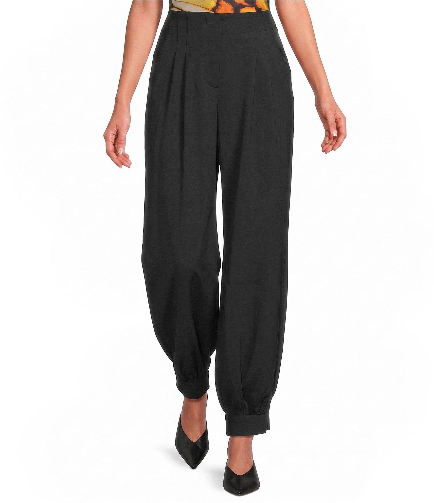 Skies Are Blue Recycled High Waisted Front Pleat Cuffed Hem Pants