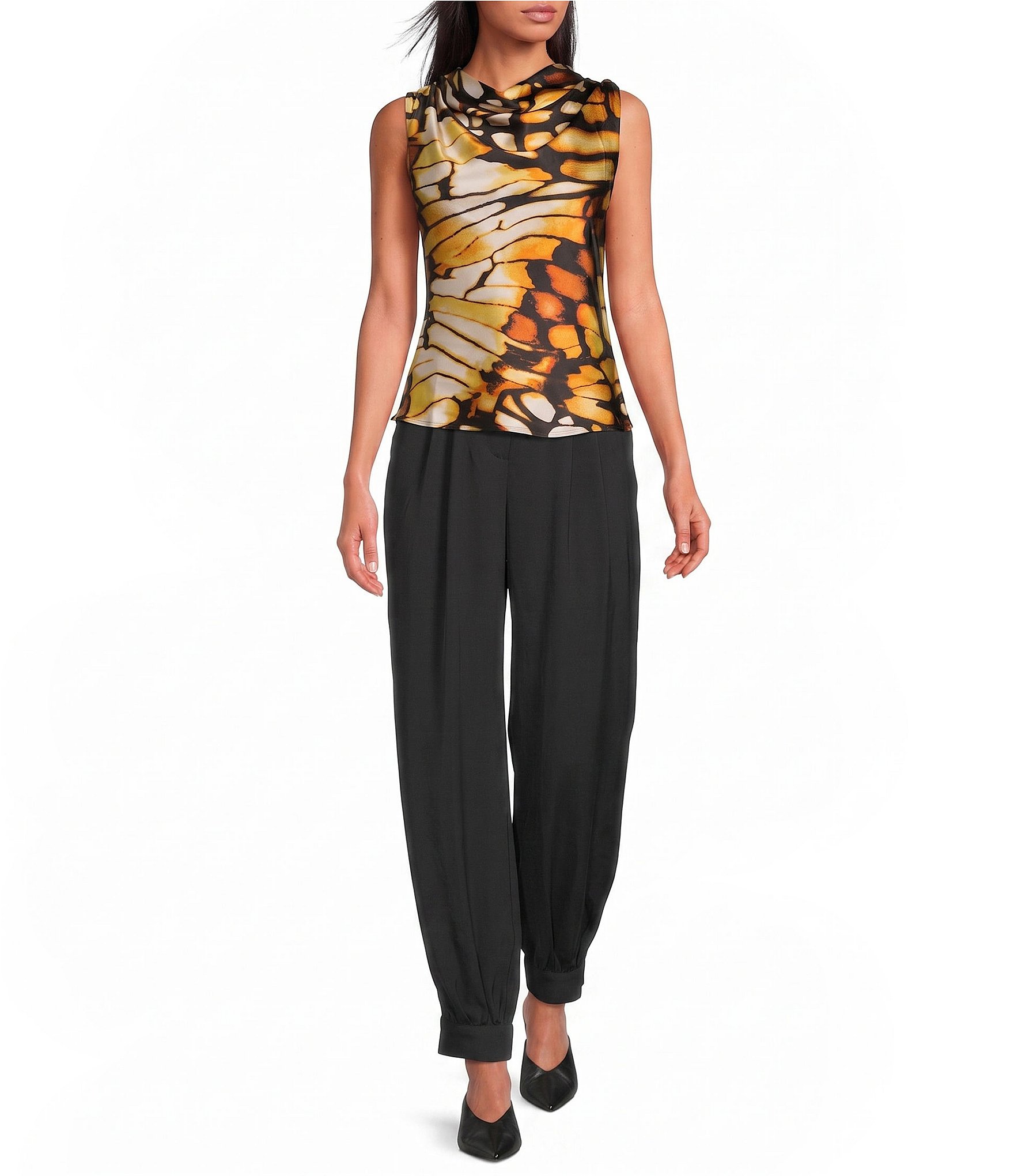 Skies Are Blue Recycled High Waisted Front Pleat Cuffed Hem Pants