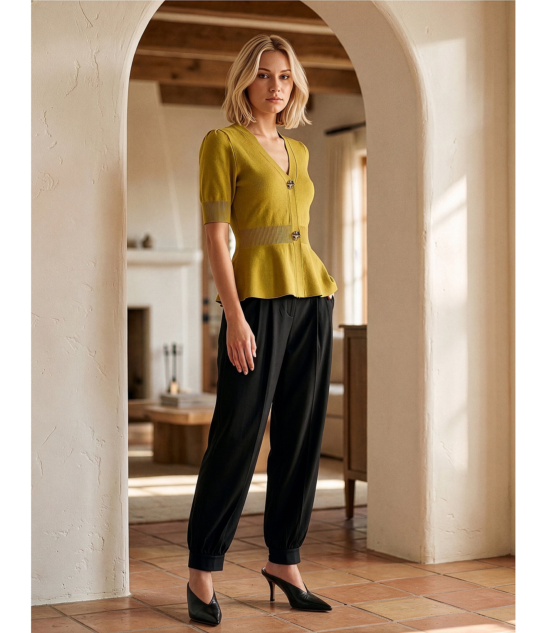 Skies Are Blue Recycled High Waisted Front Pleat Cuffed Hem Pants