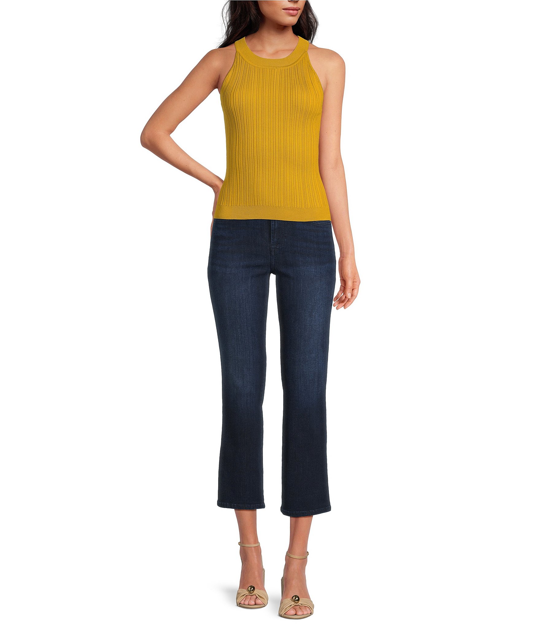 Skies Are Blue Rib Knit High Neck Sleeveless Halter Tank