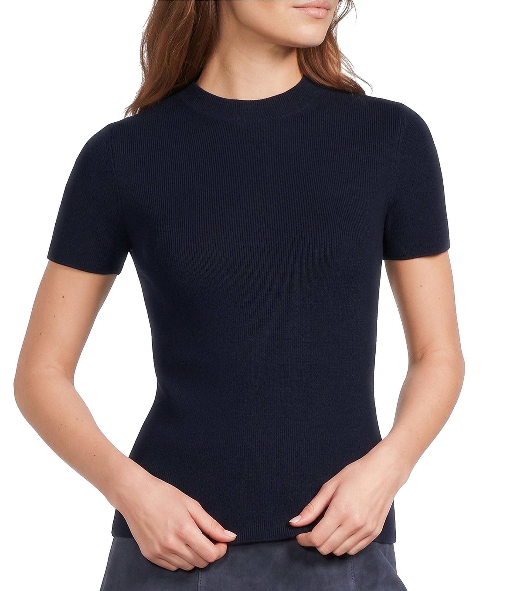 Skies Are Blue Soft Knit Mock Neck Short Sleeve Sweater Top