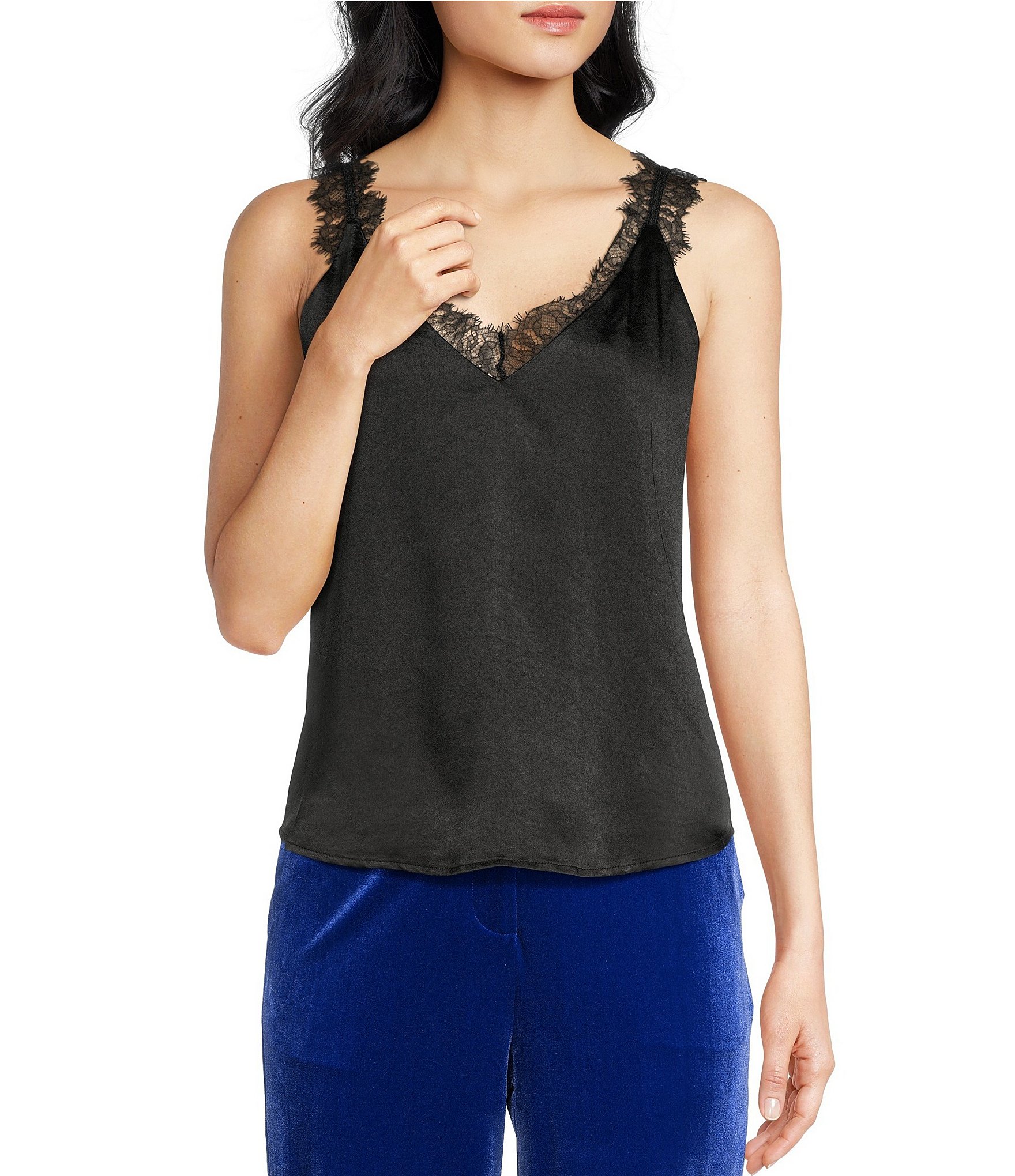 Lace-trimmed Camisole Top - Black - Ladies