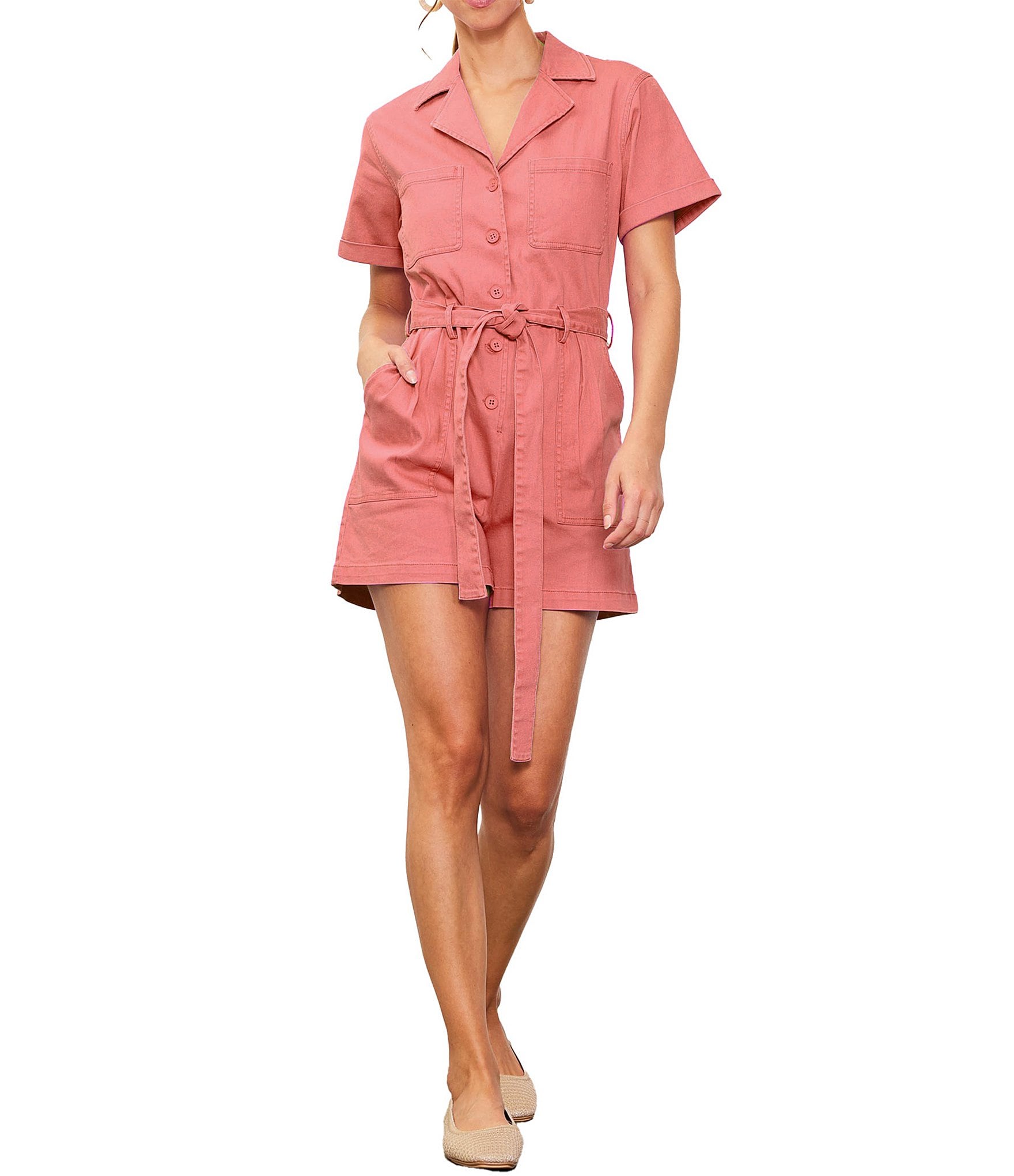 Skies Are Blue Washed Cotton Twill Notch Collar Short Sleeve