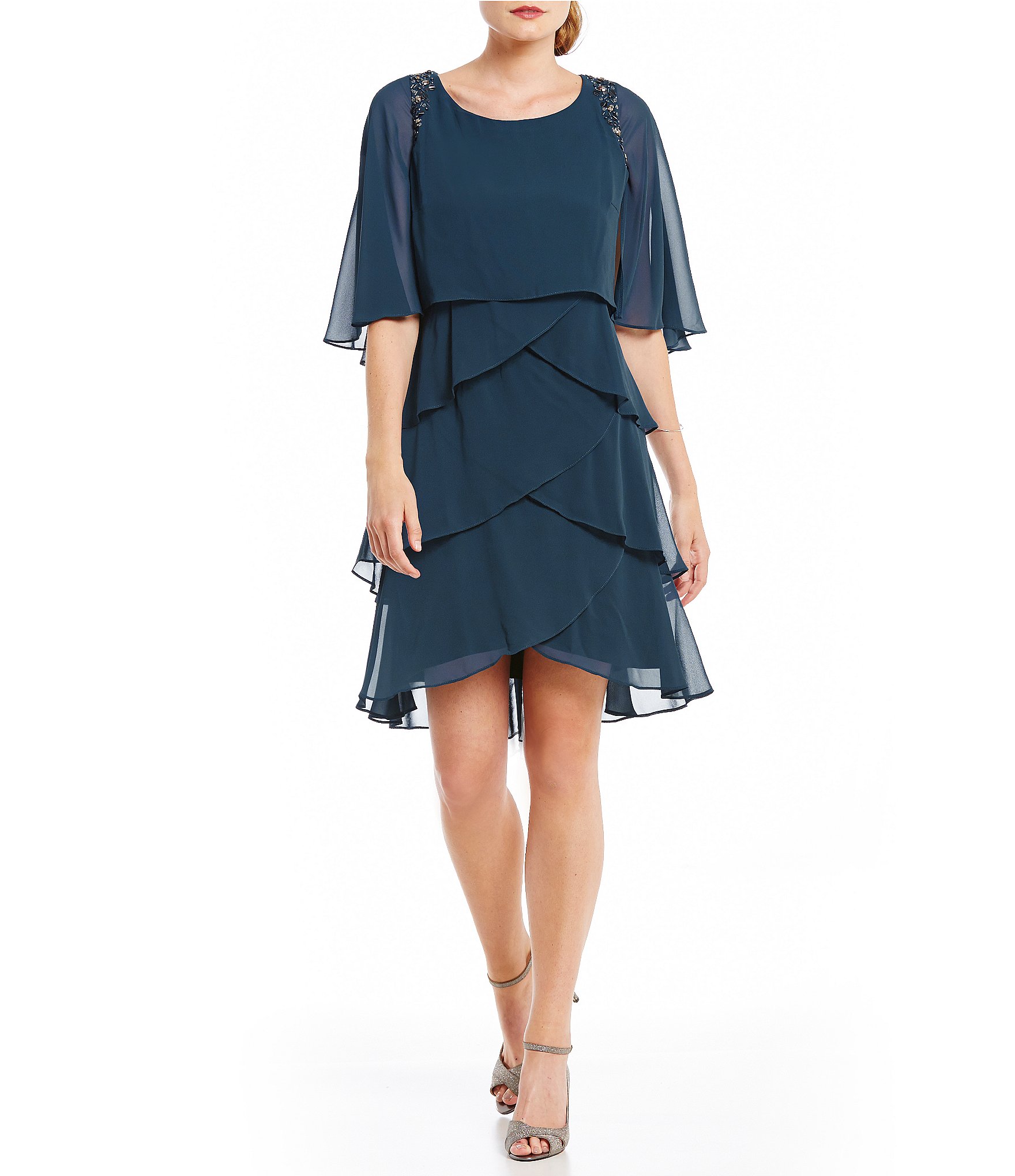 S.L. Fashions Bead-Trim Tiered Dress | Dillards
