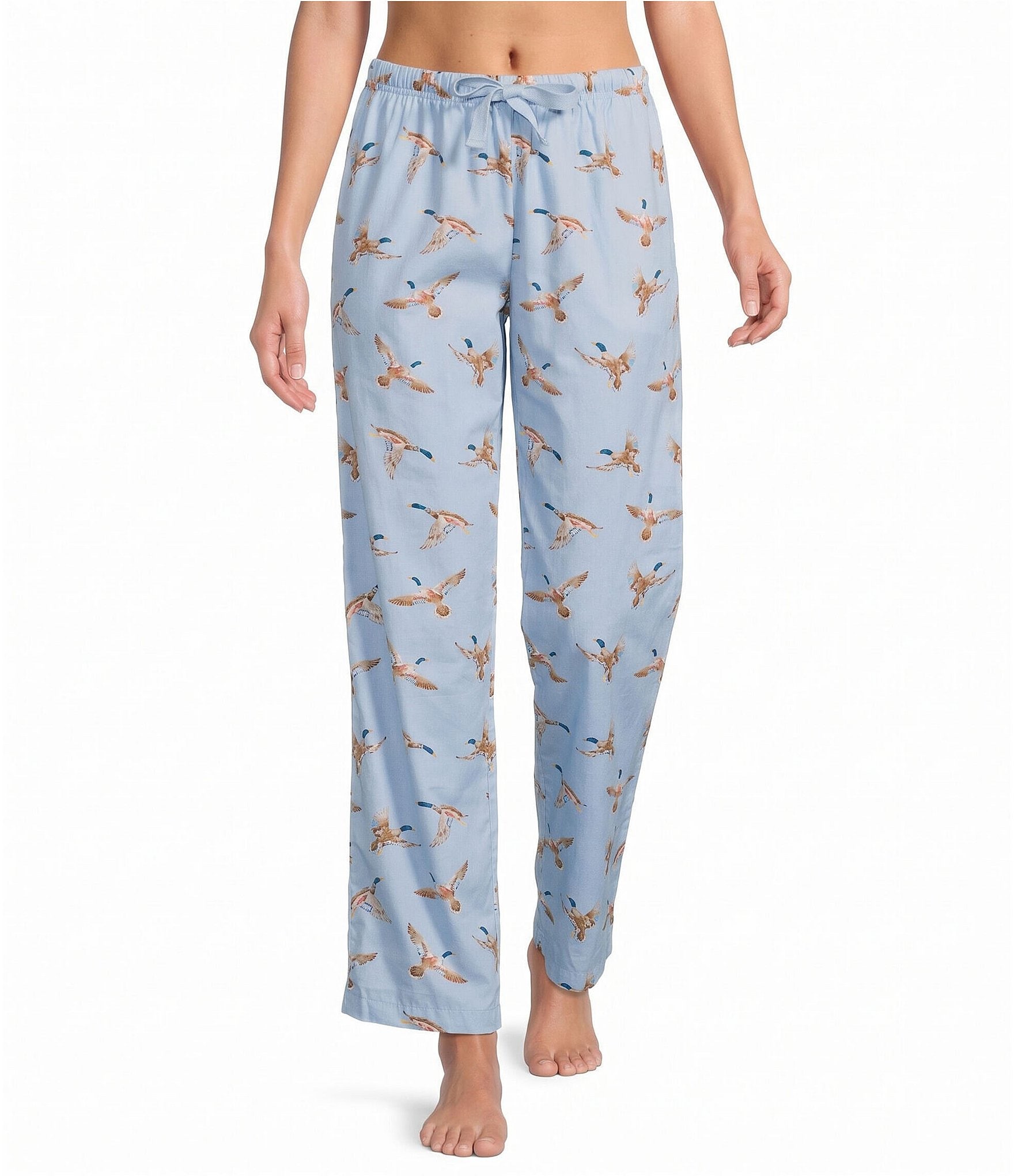 Sleep Sense Blue Duck Print Woven Twill Drawstring Tie Coordinating Sleep Pants