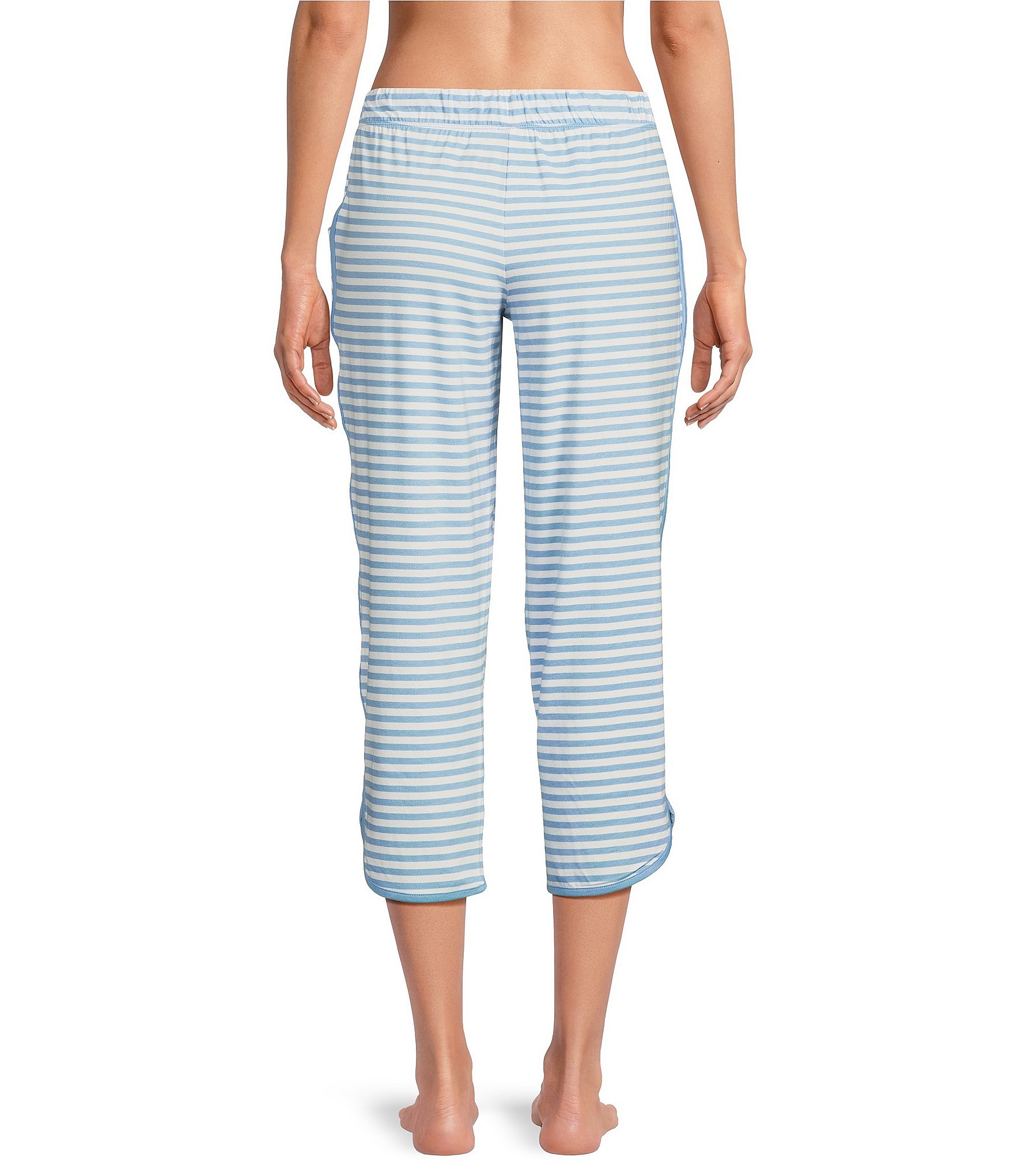 Sleep Sense Blue Stripe Print Coordinating Knit Cropped Sleep Pants