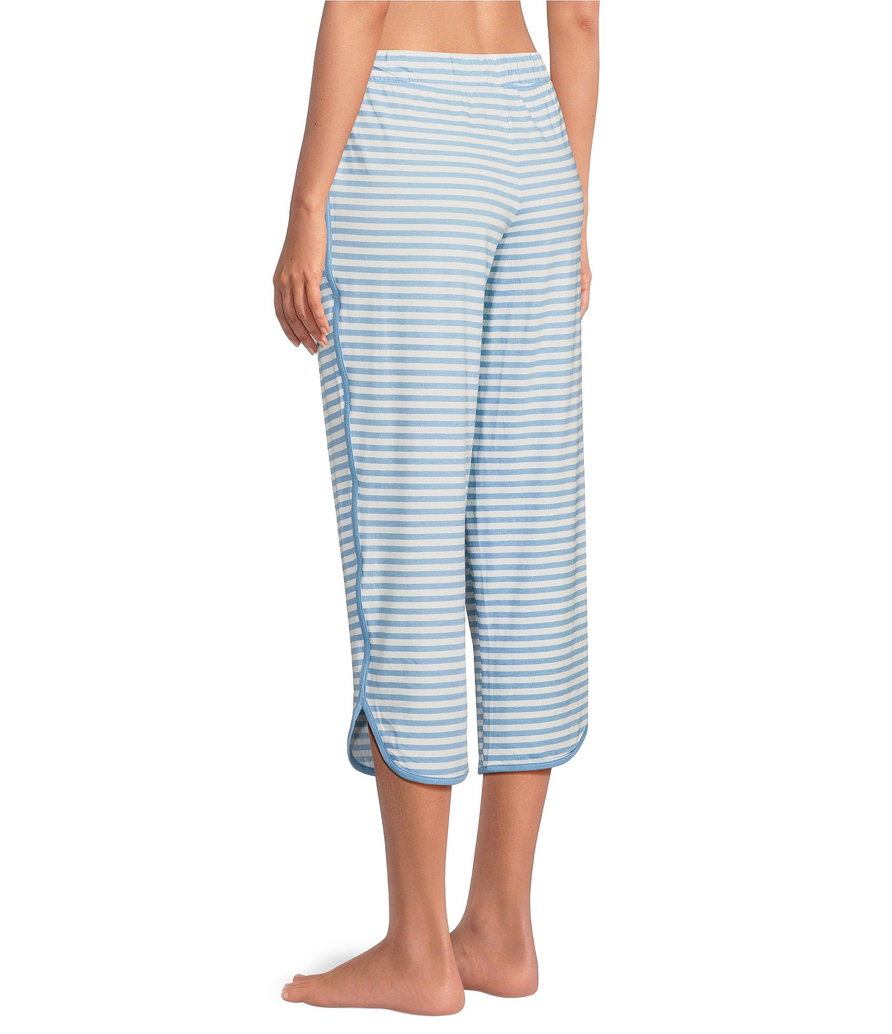 Sleep Sense Blue Stripe Print Coordinating Knit Cropped Sleep Pants