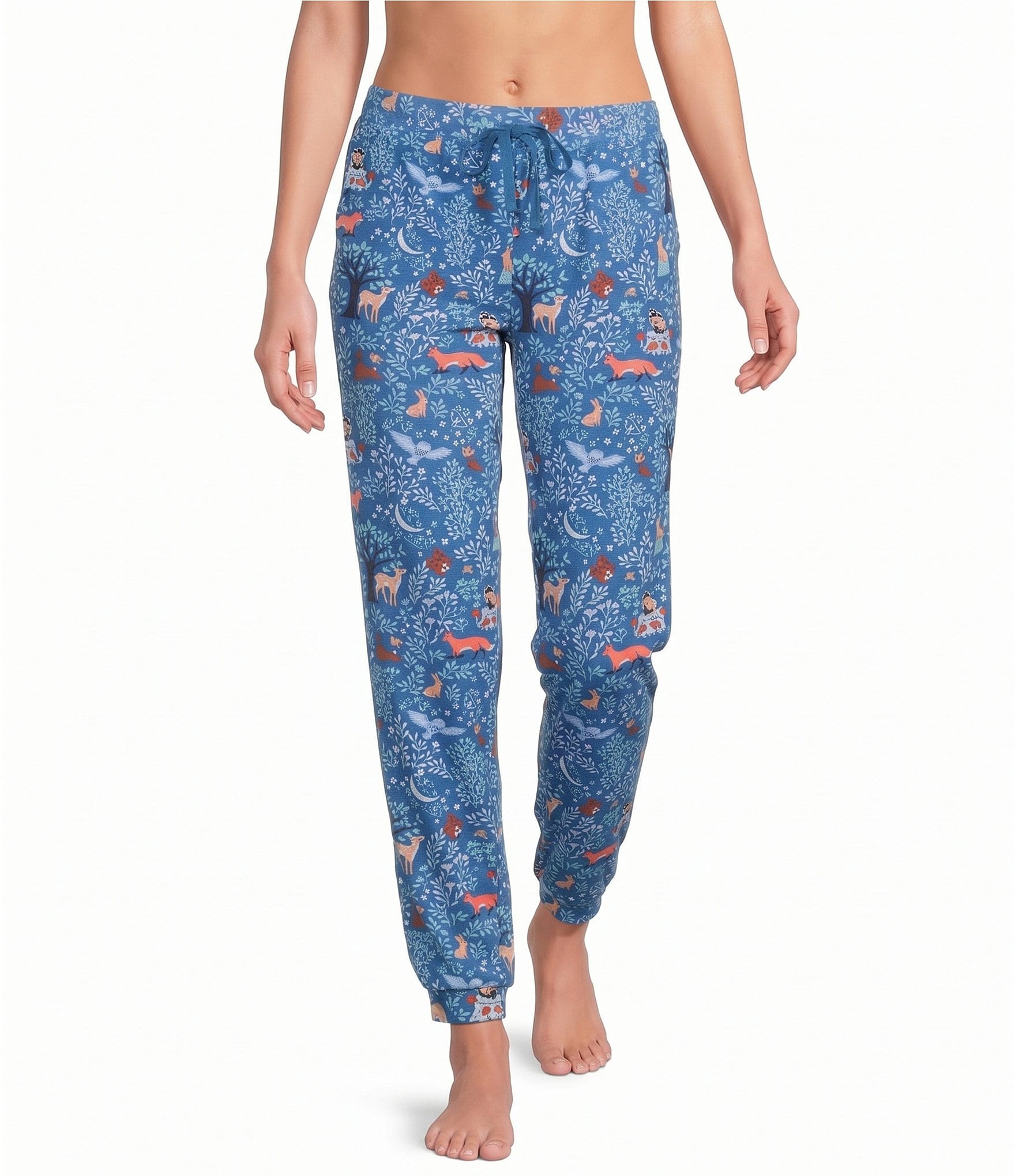 Sleep Sense Blue Woods Print Drawstring Tie Coordinating Knit Sleep Joggers
