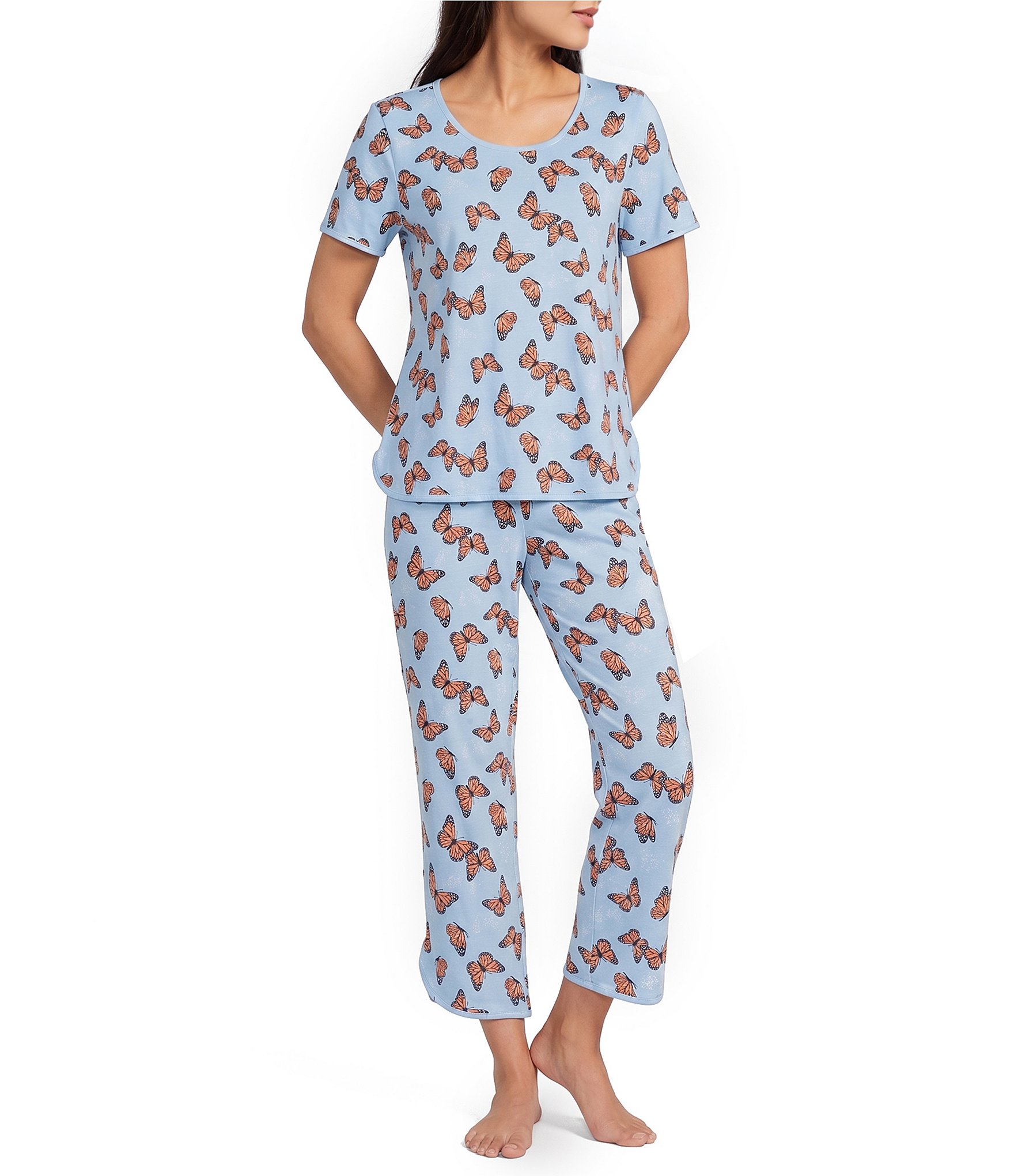 Sleep Sense Butterfly Print Coordinating Knit Sleep Crop Pants