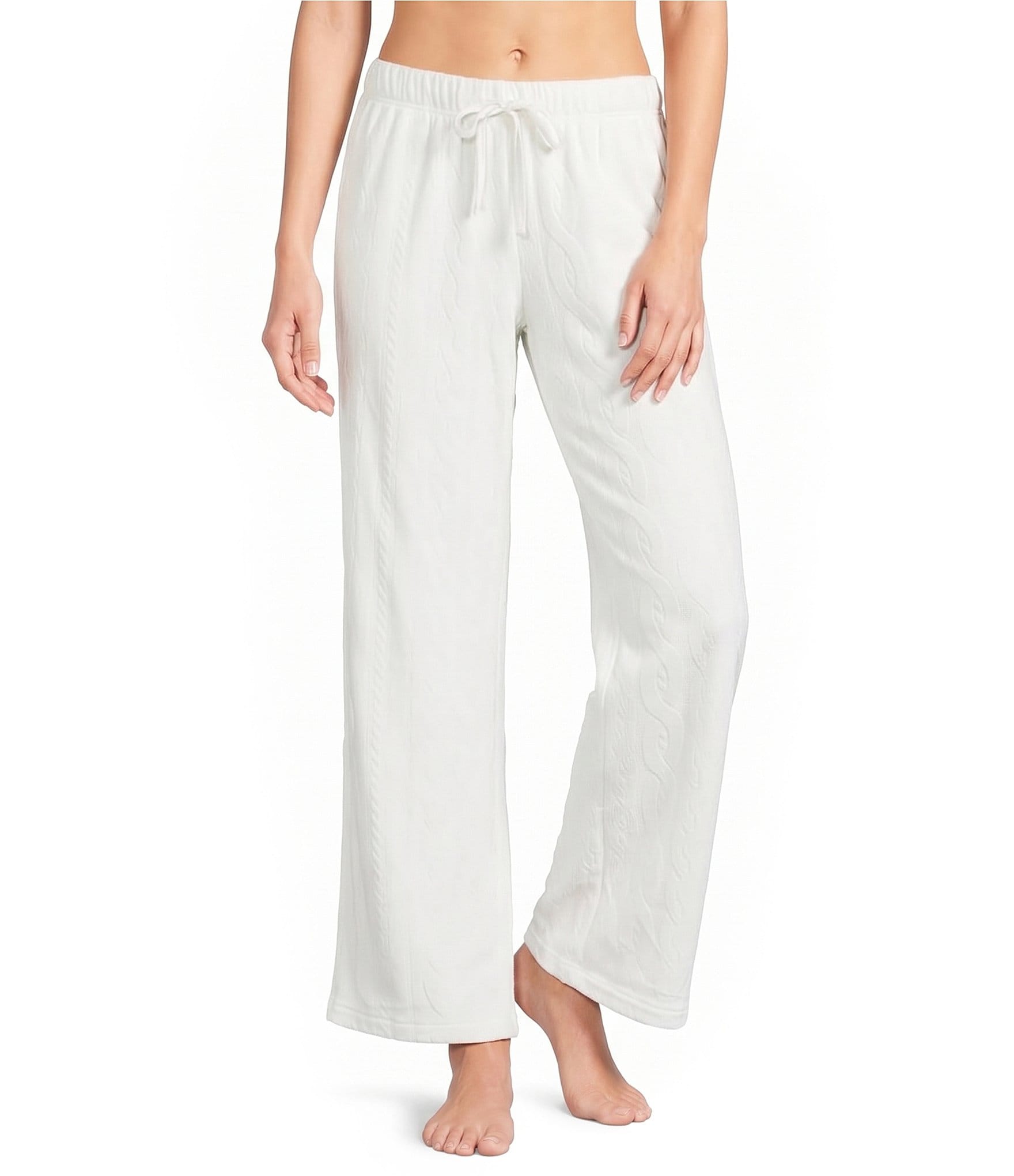 Sleep Sense Cable Knit Print Velour Drawstring Tie Coordinating Sleep Pants
