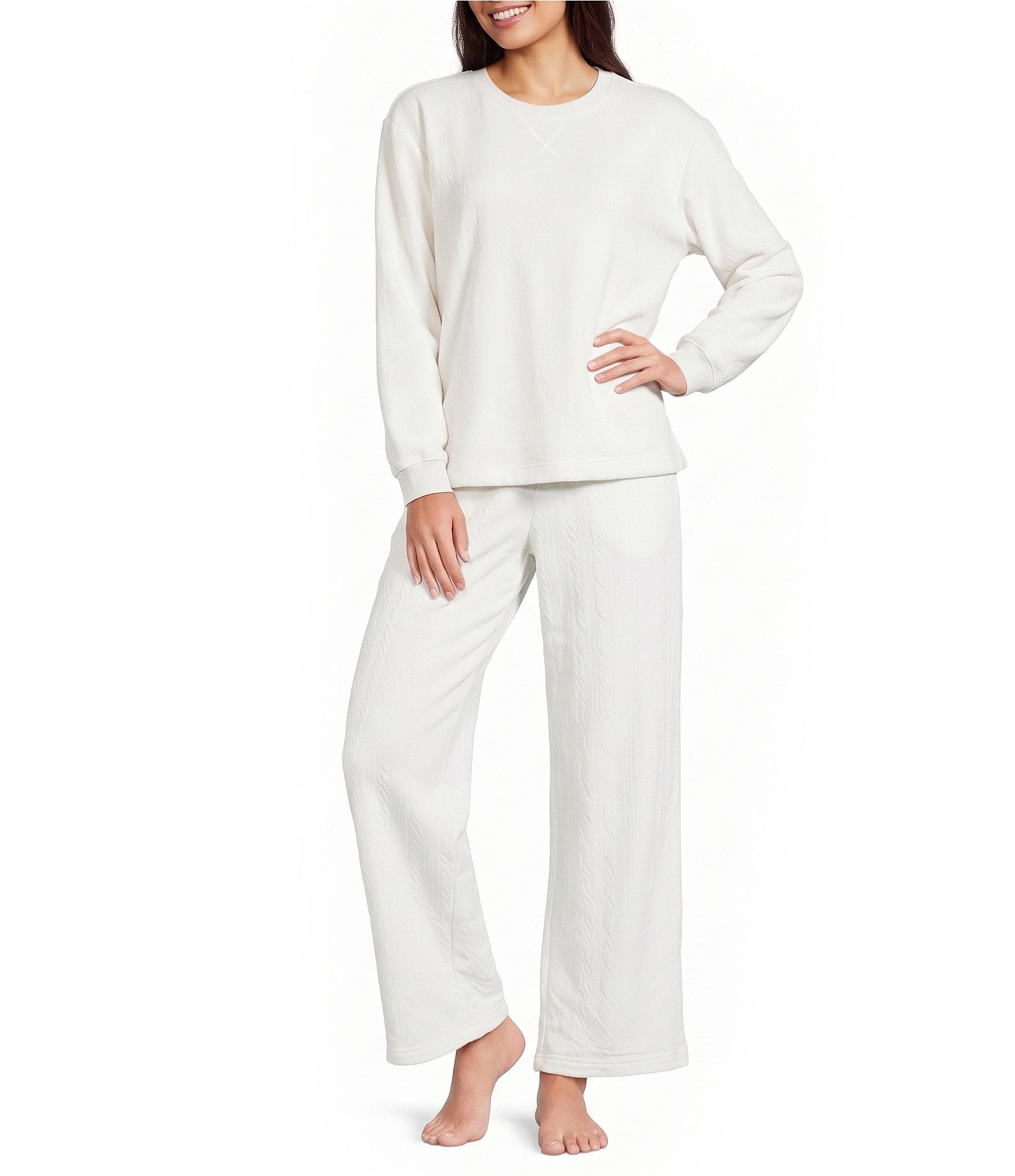 Sleep Sense Cable Knit Print Velour Drawstring Tie Coordinating Sleep Pants