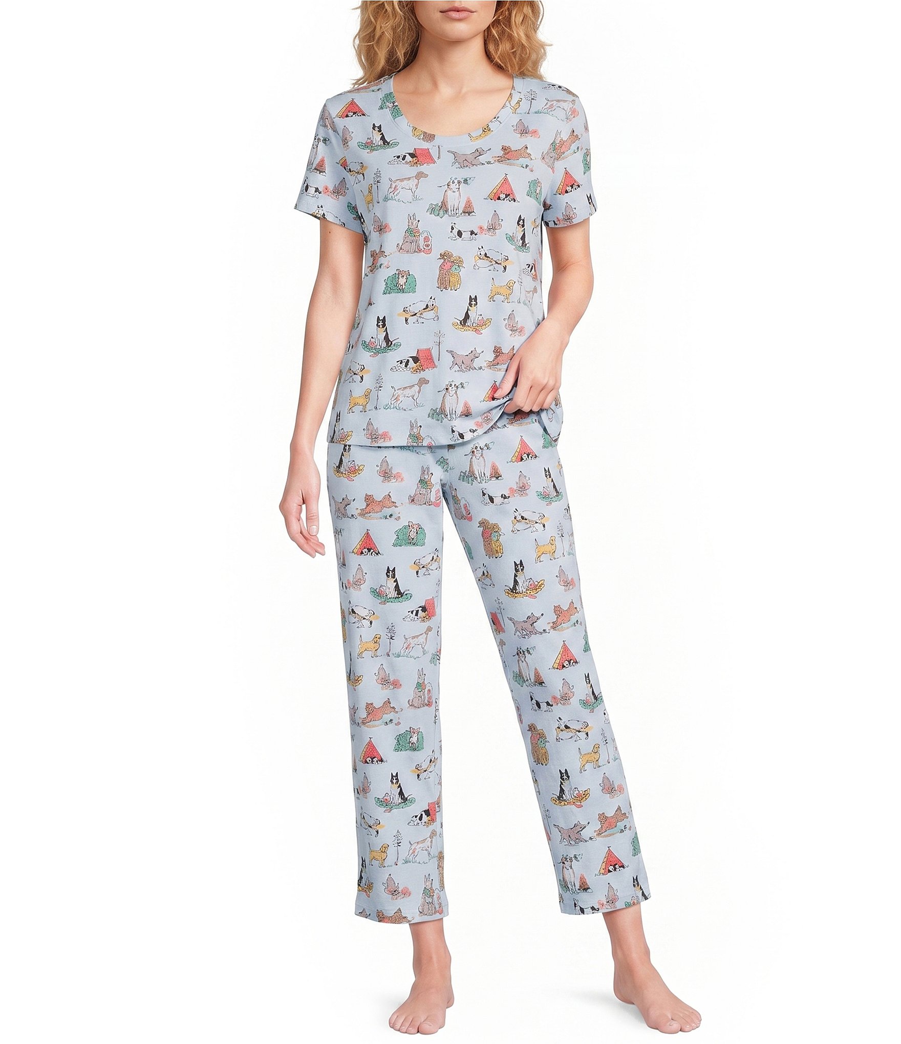 Sleep Sense Camping Dogs Print Coordinating Knit Crop Sleep Pants
