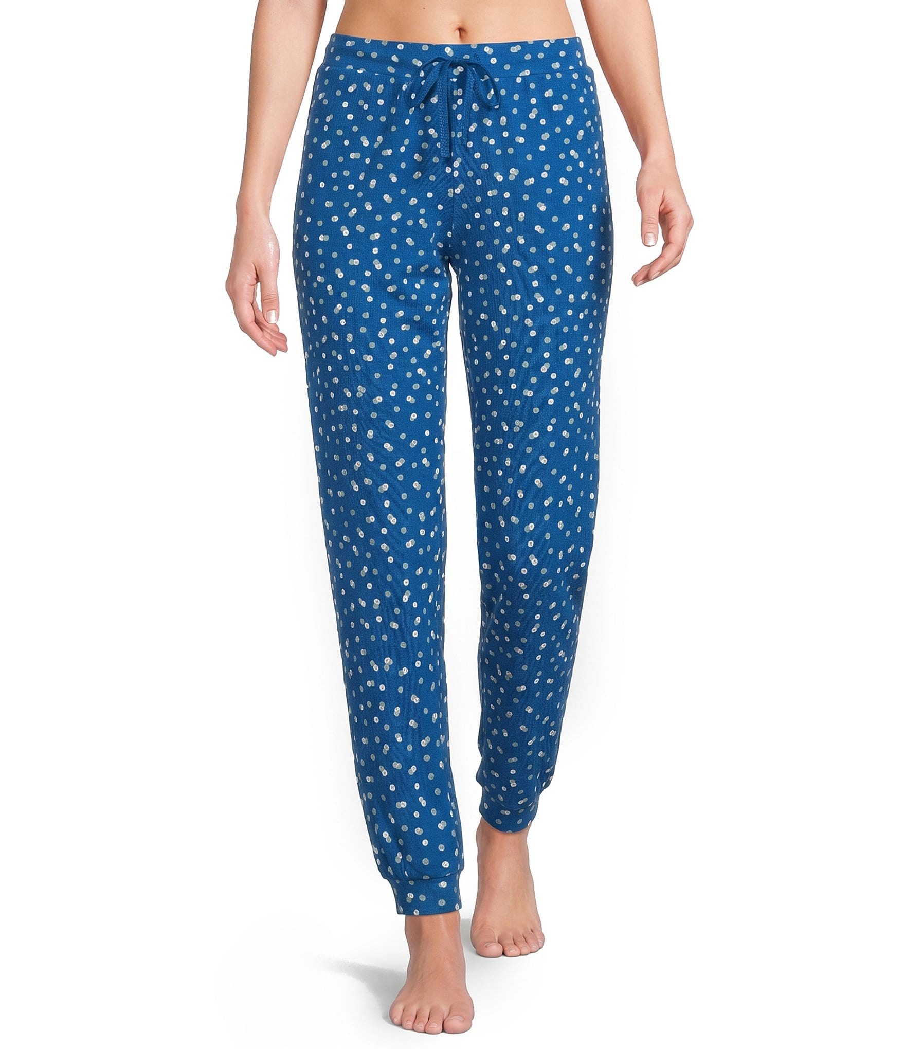 Sleep Sense Confetti Dot Knit Drawstring Tie Coordinating Sleep Joggers