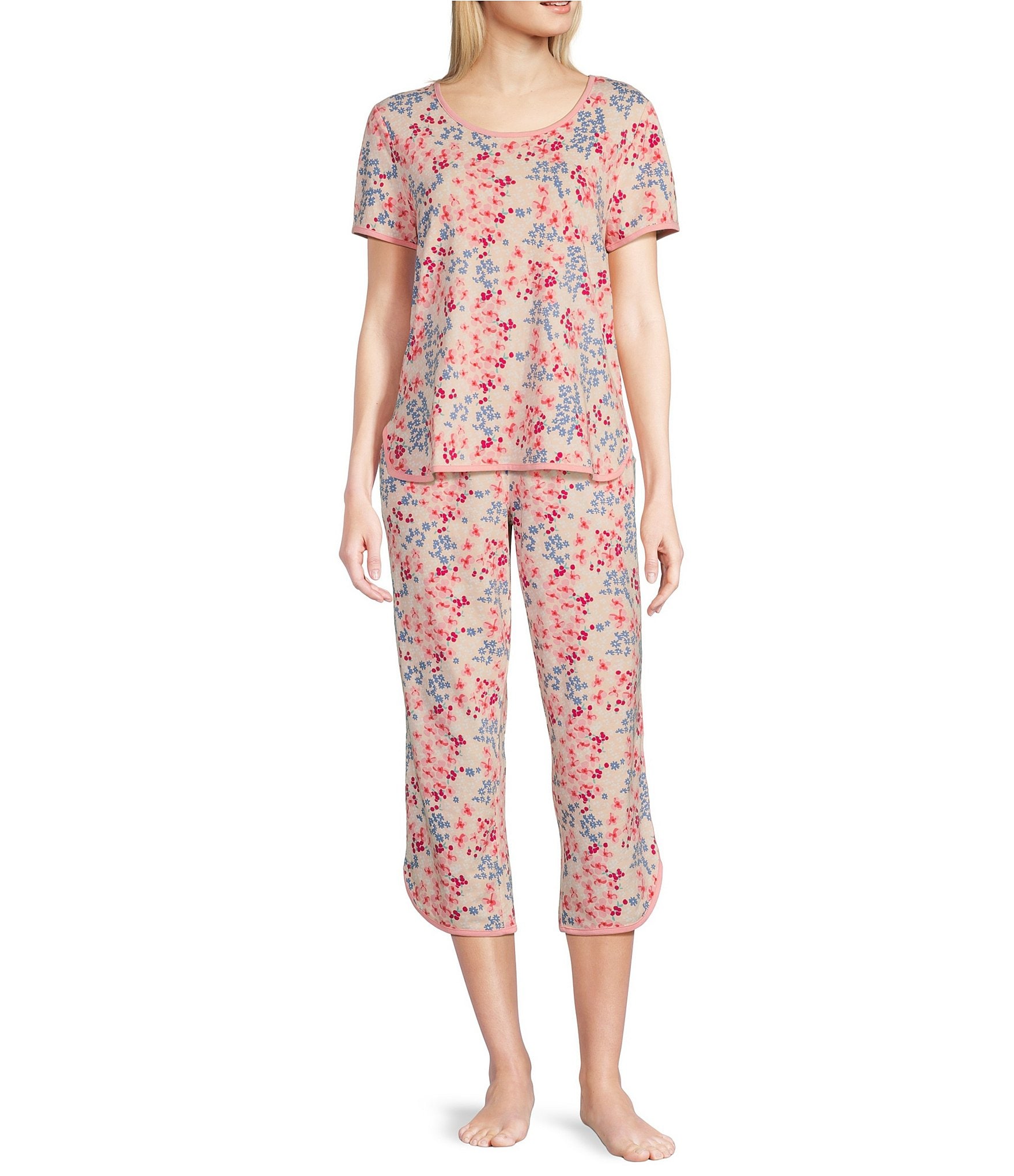 Sleep Sense Fall Floral Print Coordinating Knit Cropped Sleep Pants