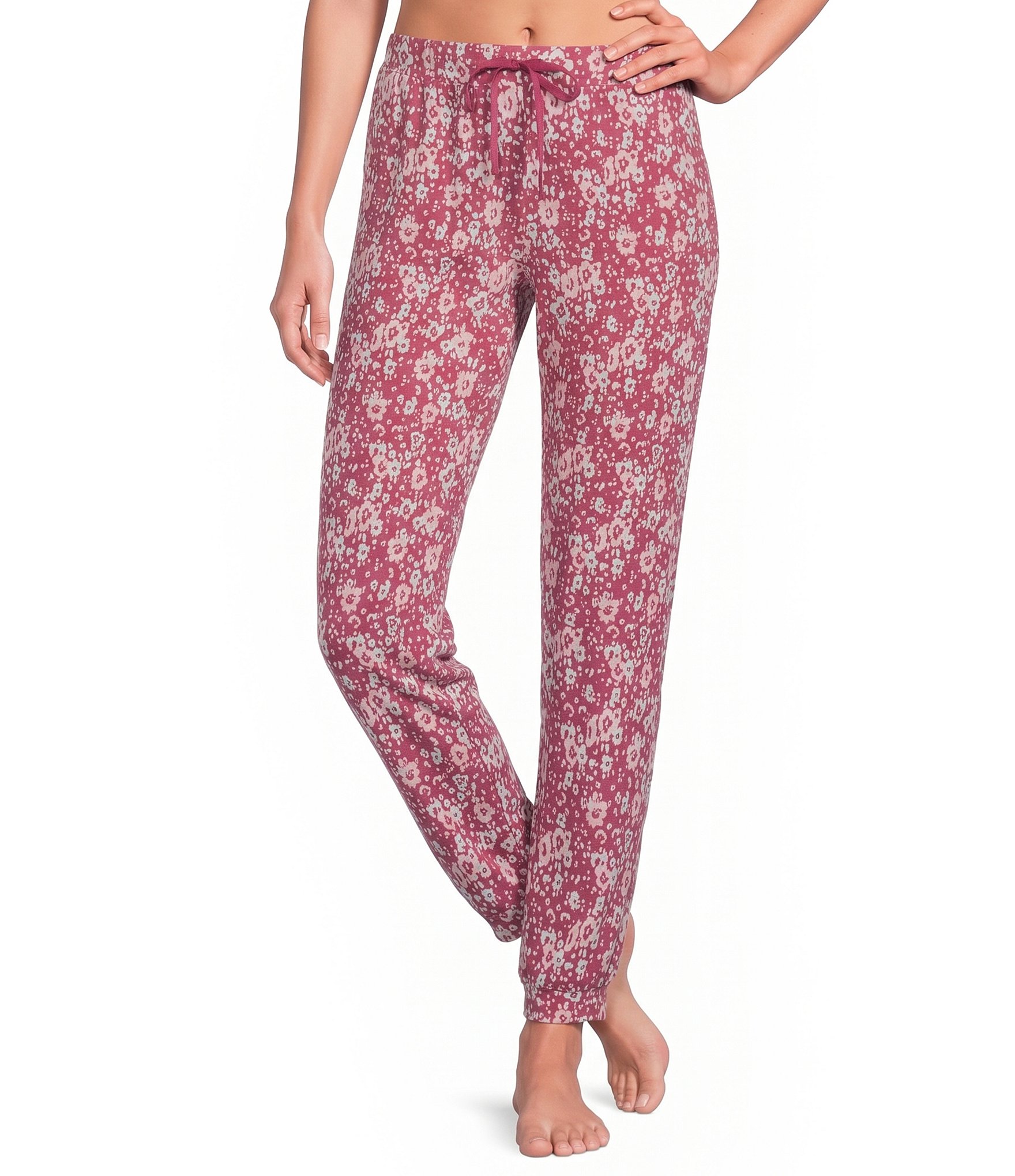 Sleep Sense Floral Leopard Knit Drawstring Tie Coordinating Sleep Joggers