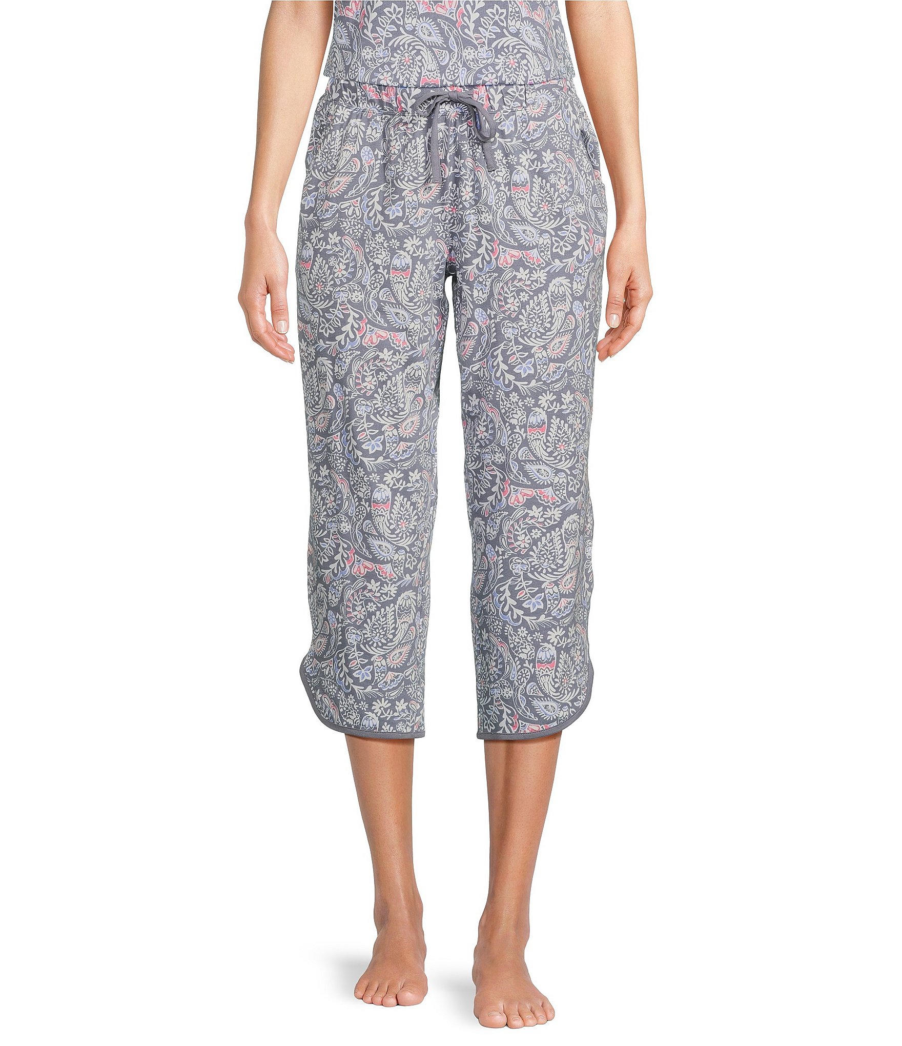 Sleep Sense Floral Paisley Print Coordinating Knit Copped Sleep Pants