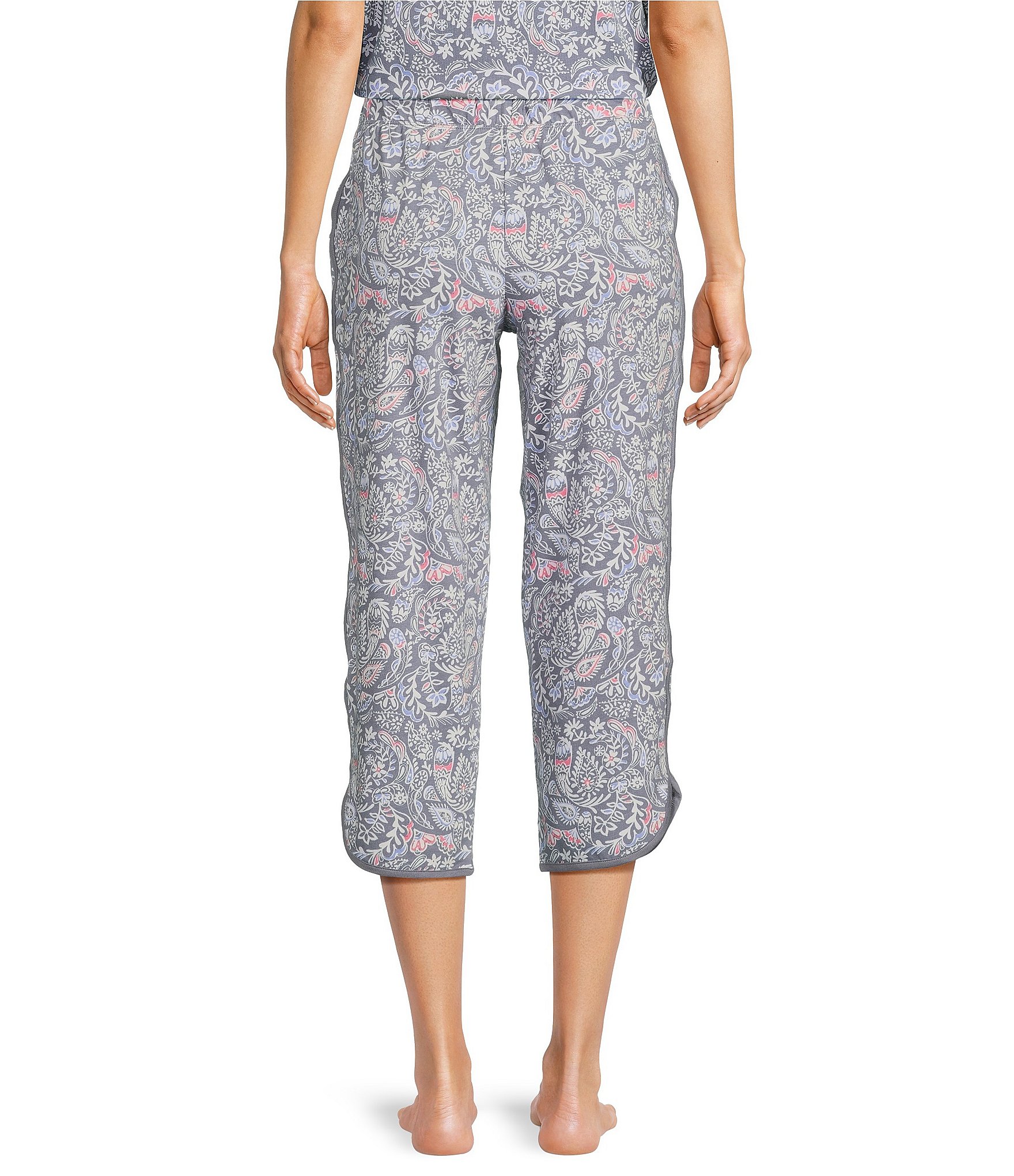 Sleep Sense Floral Paisley Print Coordinating Knit Copped Sleep Pants