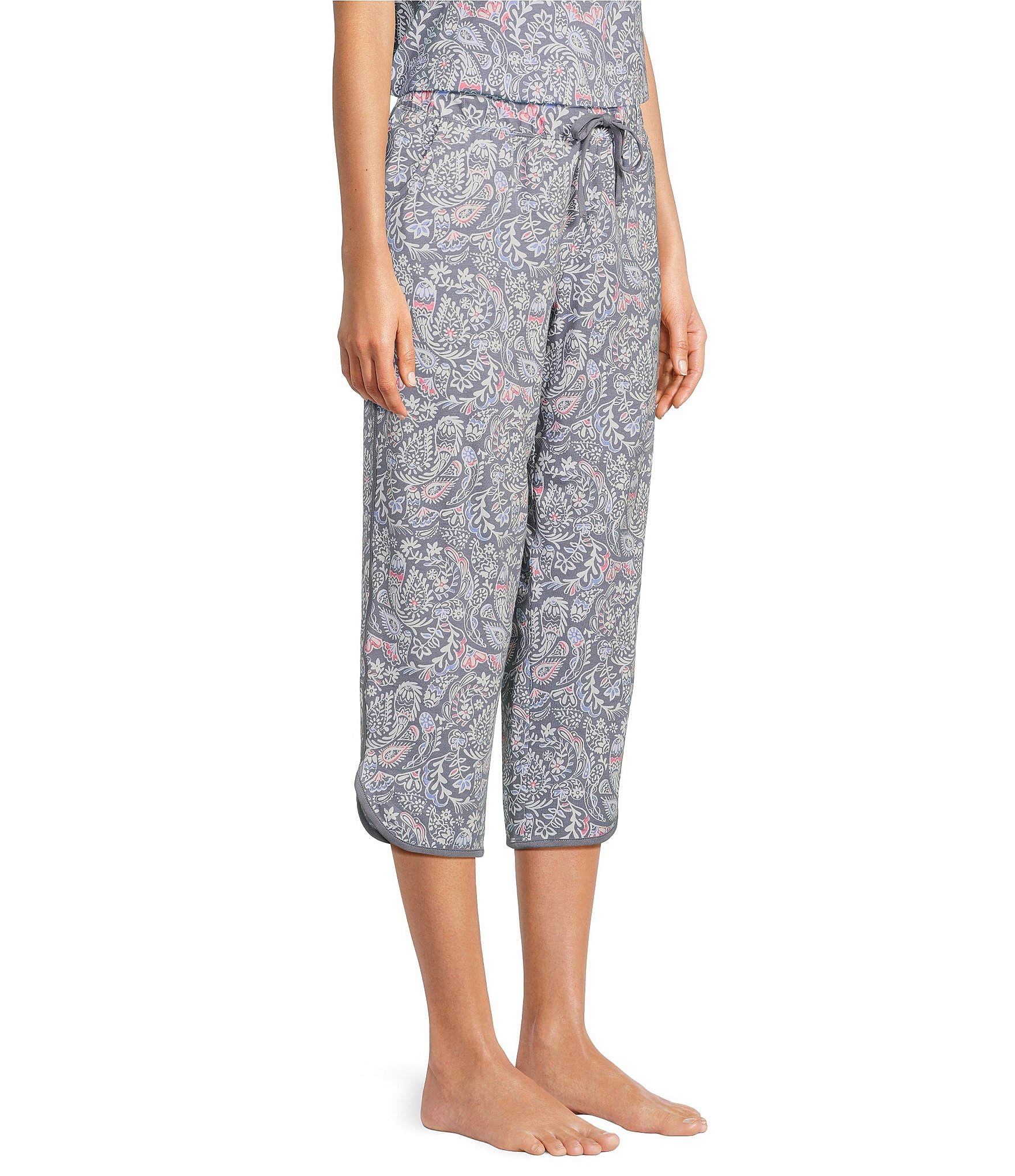 Sleep Sense Floral Paisley Print Coordinating Knit Copped Sleep Pants