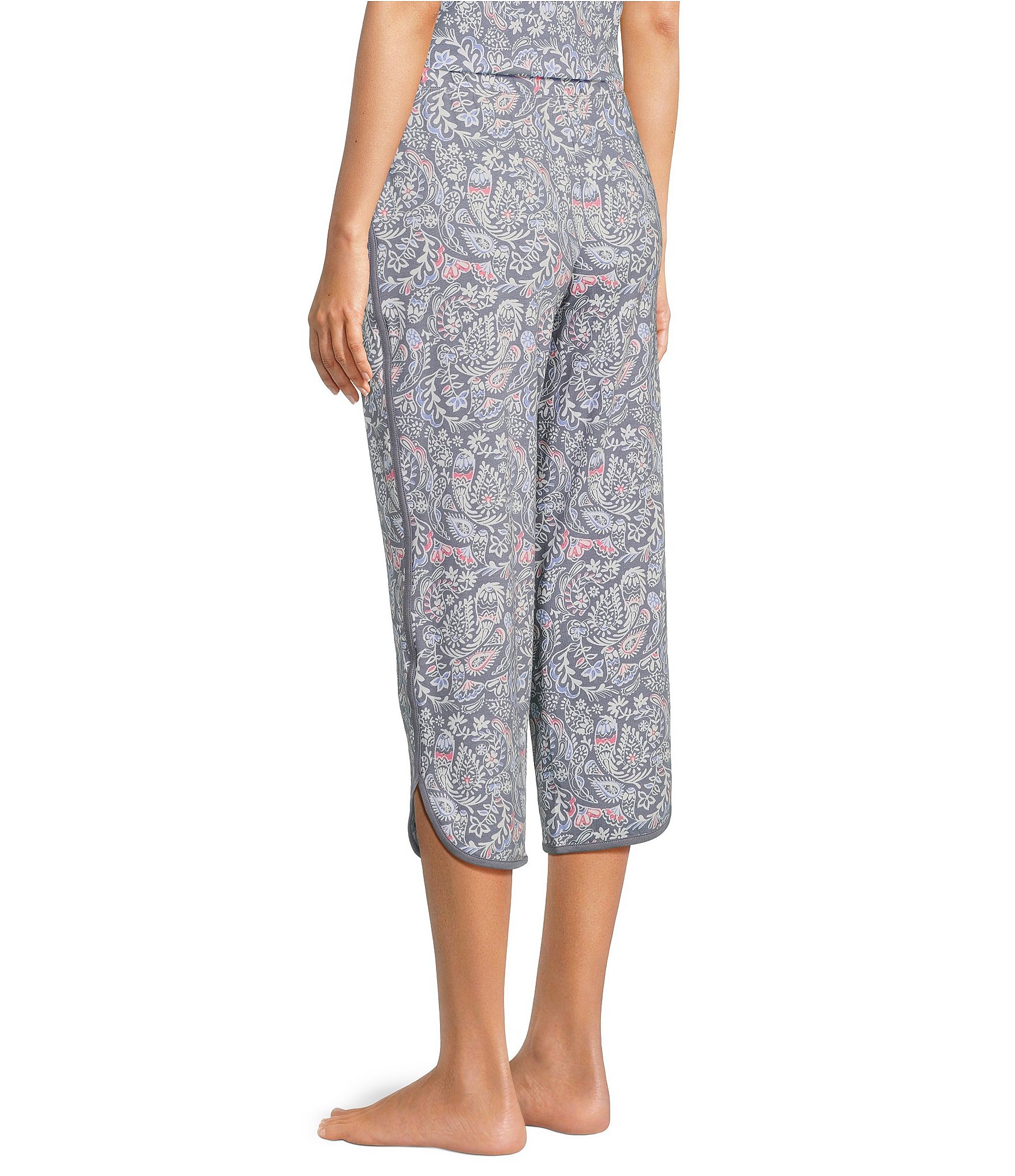 Sleep Sense Floral Paisley Print Coordinating Knit Copped Sleep Pants