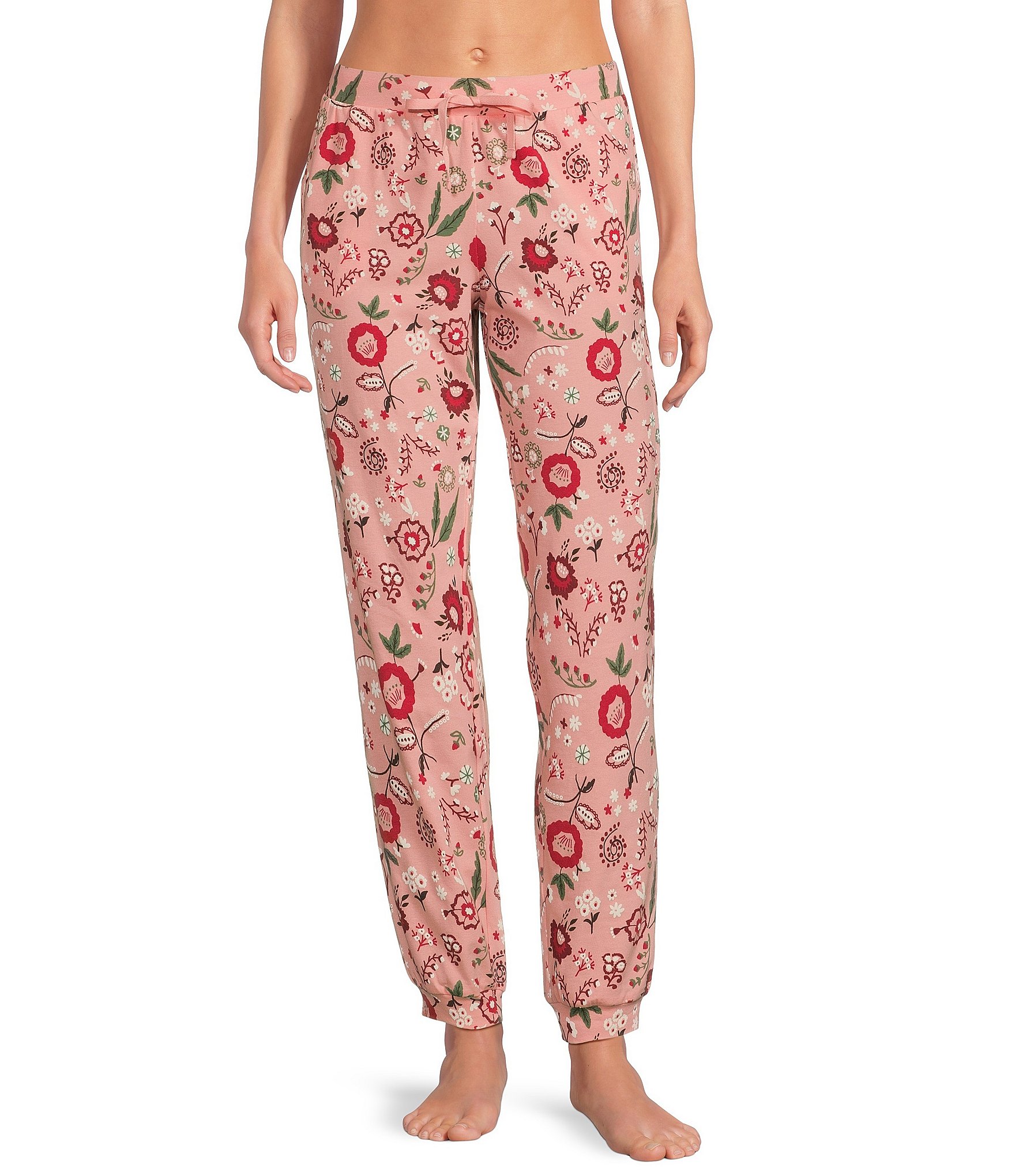 Sleep Sense Floral Print Knit Drawstring Tie Coordinating Sleep Joggers