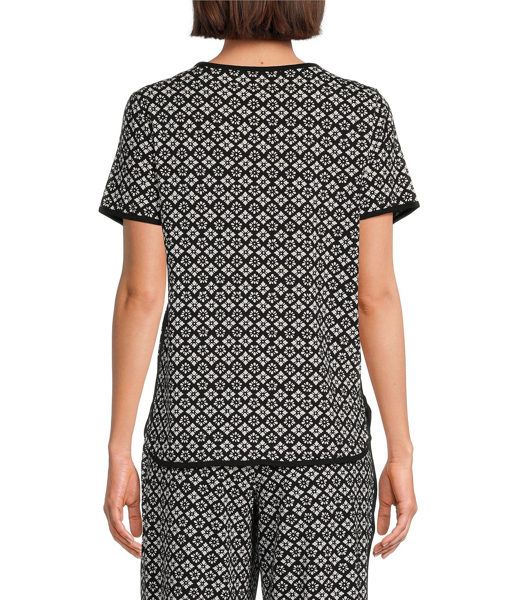 Sleep Sense Geometric Print Short Sleeve Crew Neck Coordinating Knit Sleep Tee Shirt