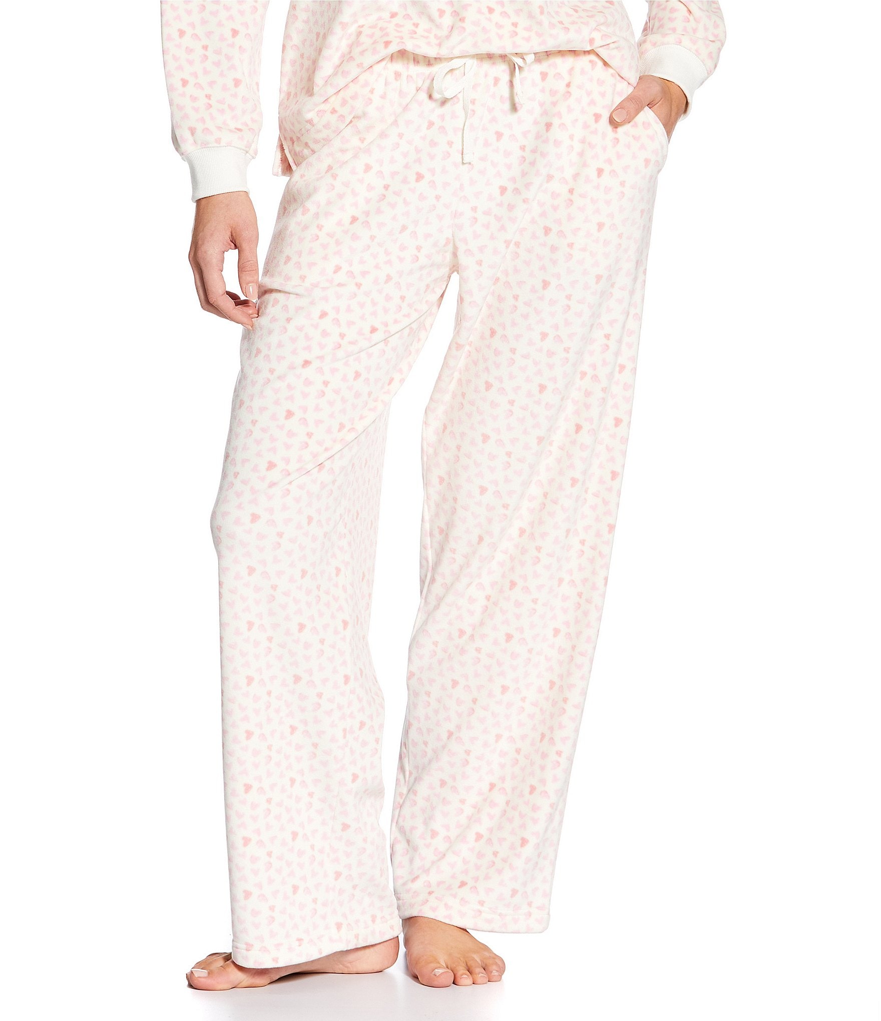 Sleep Sense Heart Print Velour Drawstring Elastic Waist Coordinating Sleep Pant