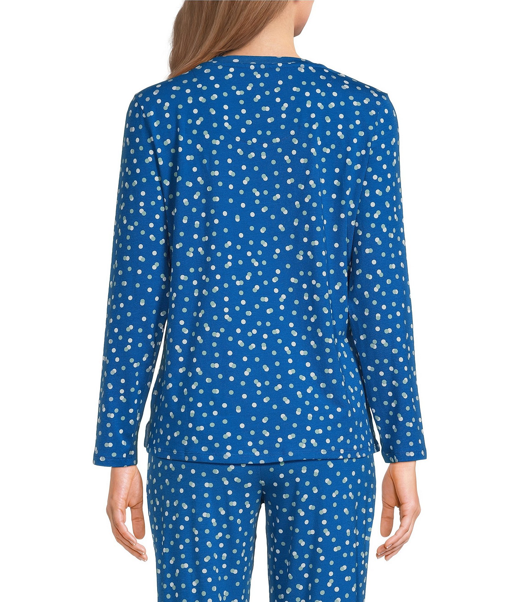 Sleep Sense Jersey Knit Confetti Dot Long Sleeve Crew Neck Coordinating Sleep Top