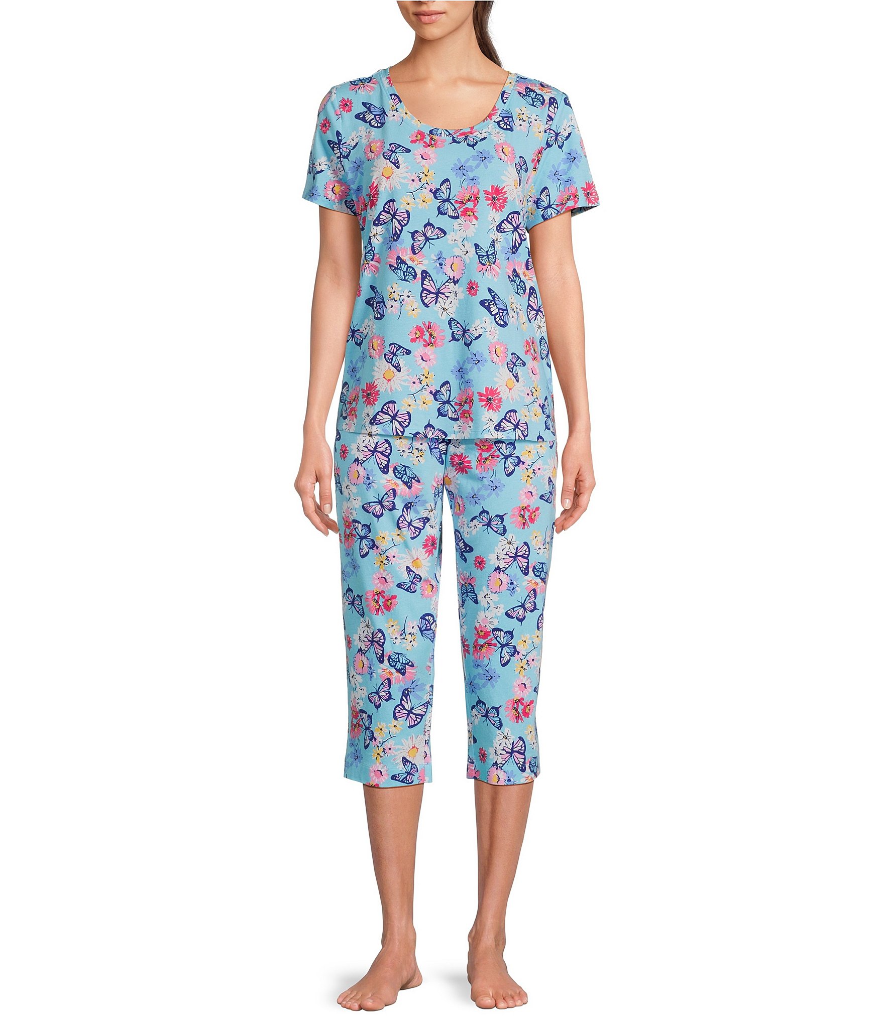 Sleep Sense Knit Print Drawstring Tie Coordinating Sleep Capri Pants
