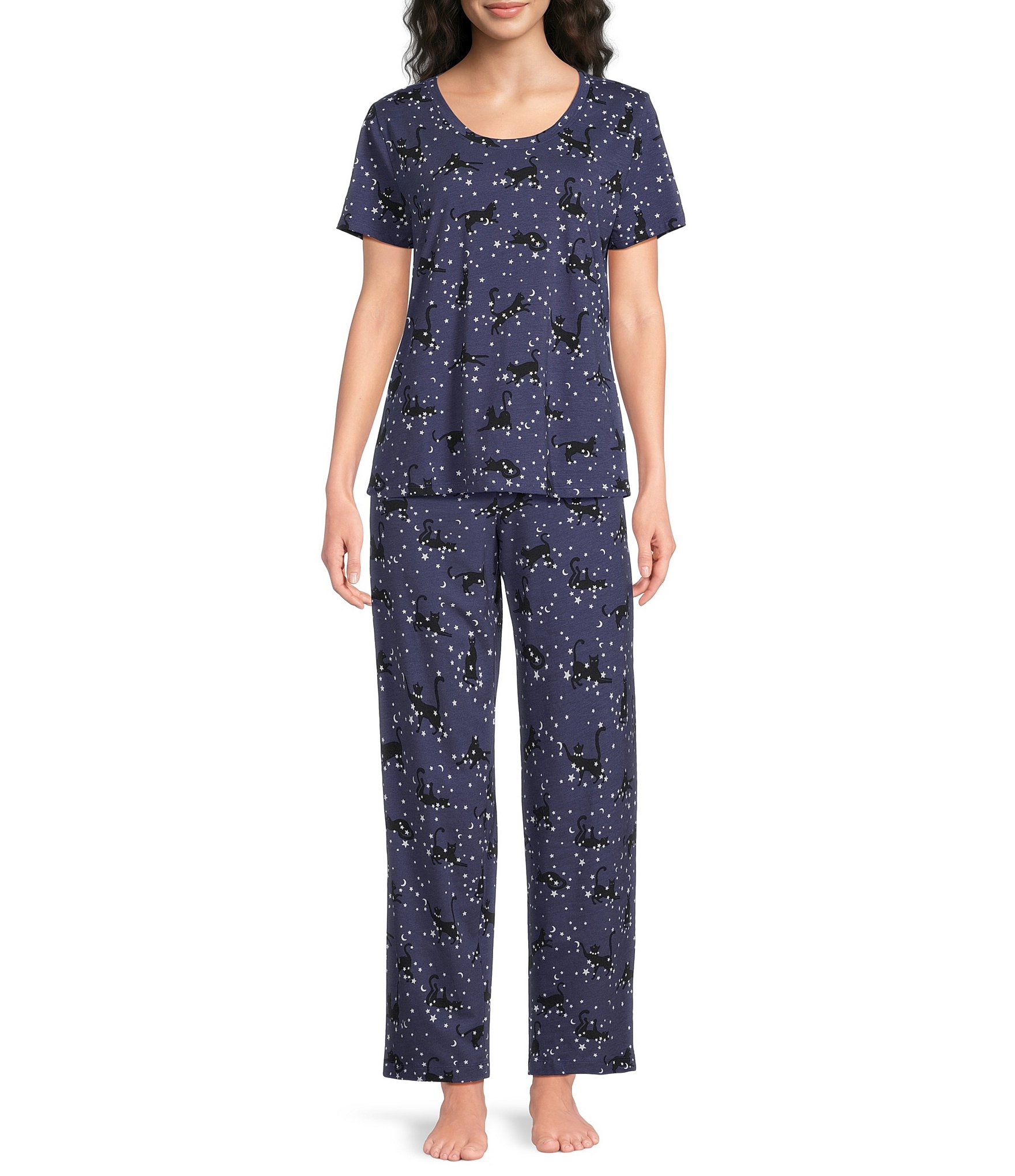 Sleep Sense Moonlit Cats Print Coordinating Knit Sleep Pants