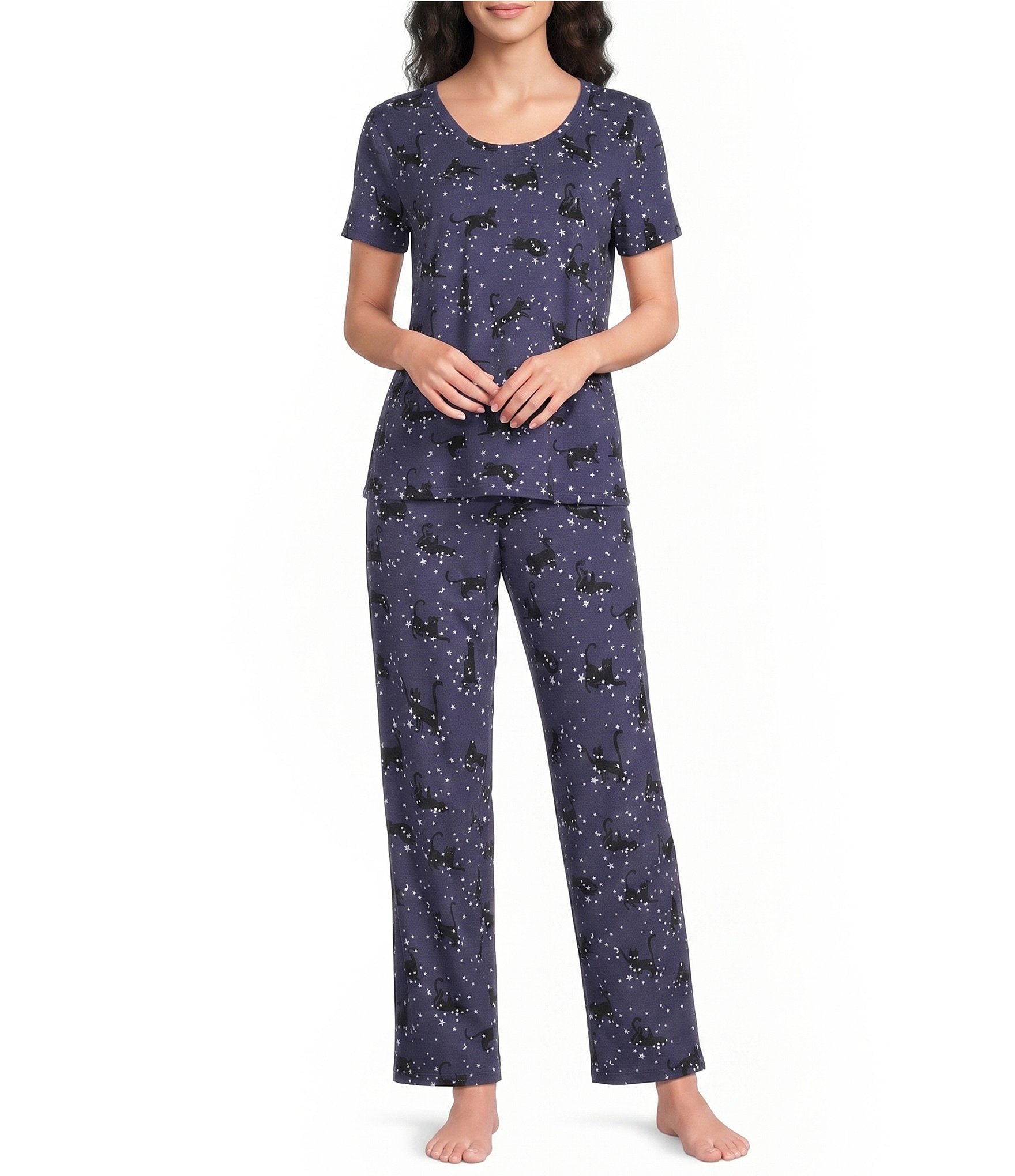 Sleep Sense Moonlit Cats Print Coordinating Knit Sleep Pants