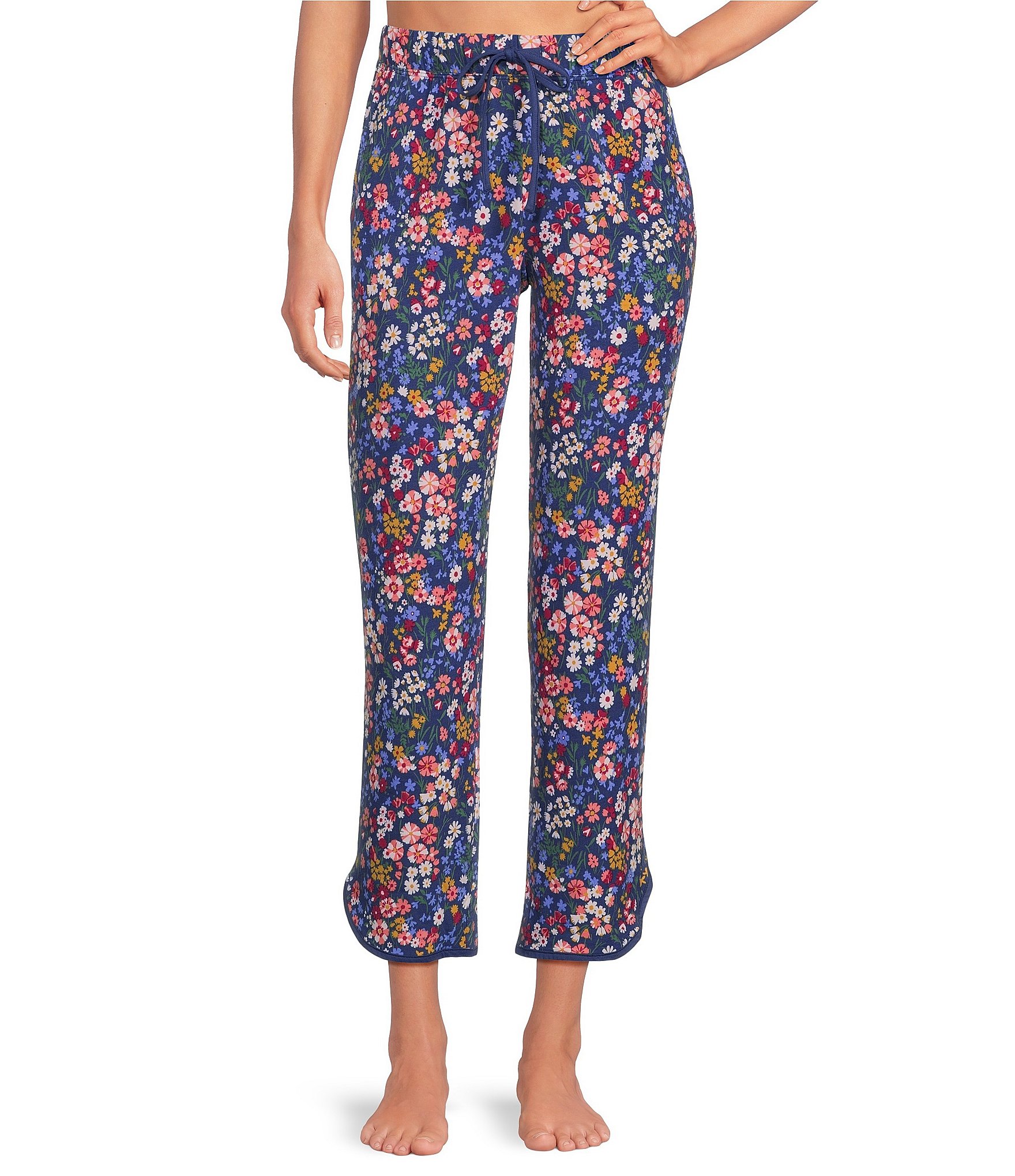 Sleep Sense Navy Garden Print Coordinating Knit Sleep Capri Pants