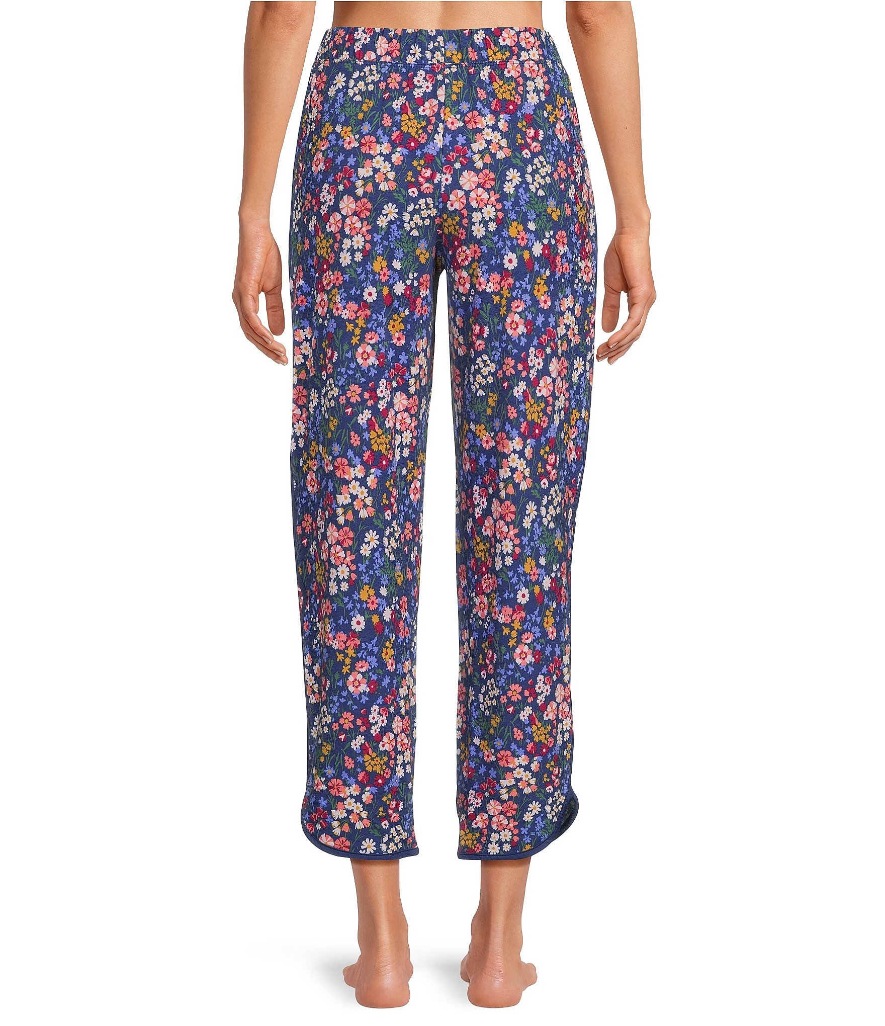Sleep Sense Navy Garden Print Coordinating Knit Sleep Crop Pants