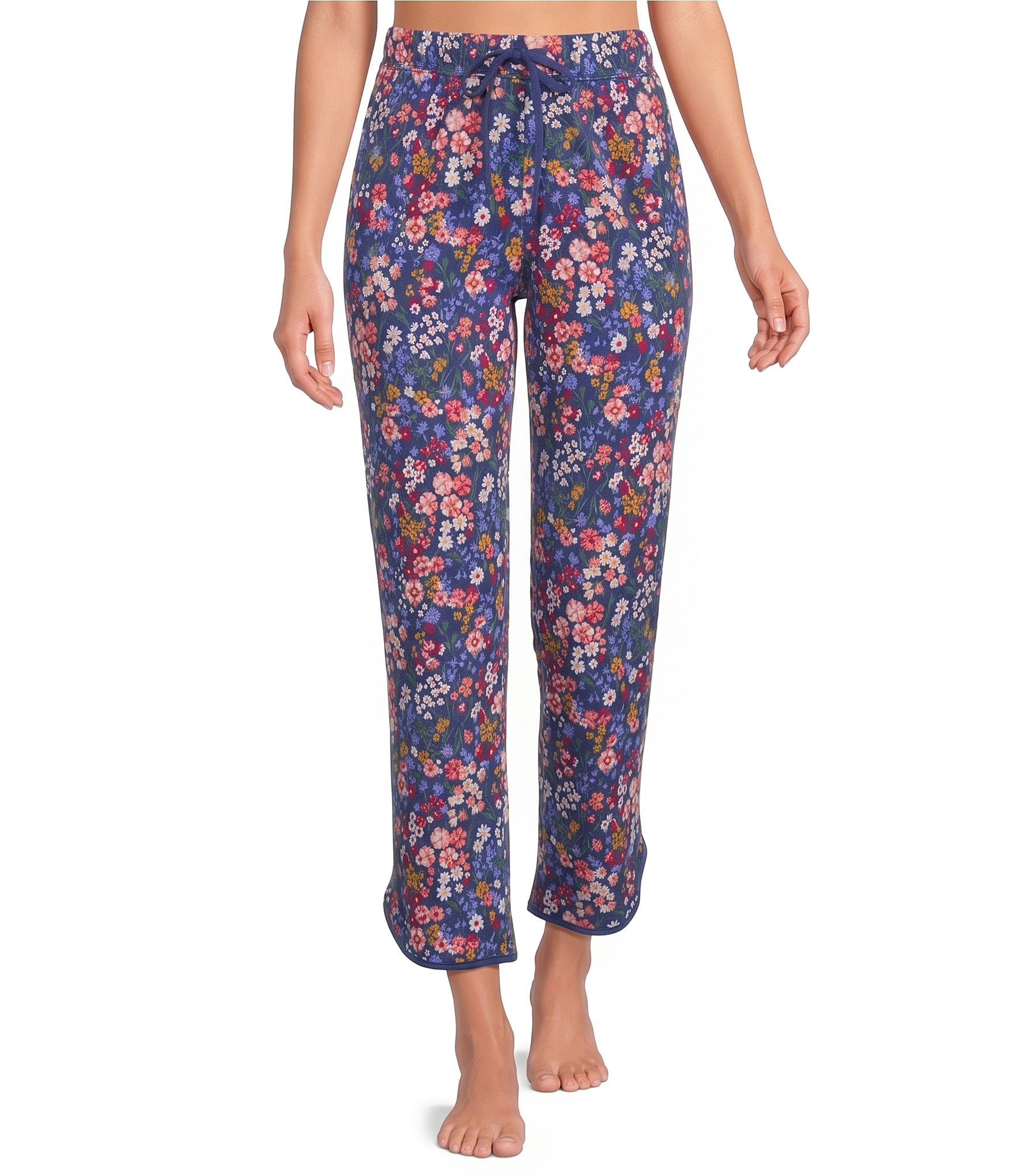 Sleep Sense Navy Garden Print Coordinating Knit Sleep Crop Pants