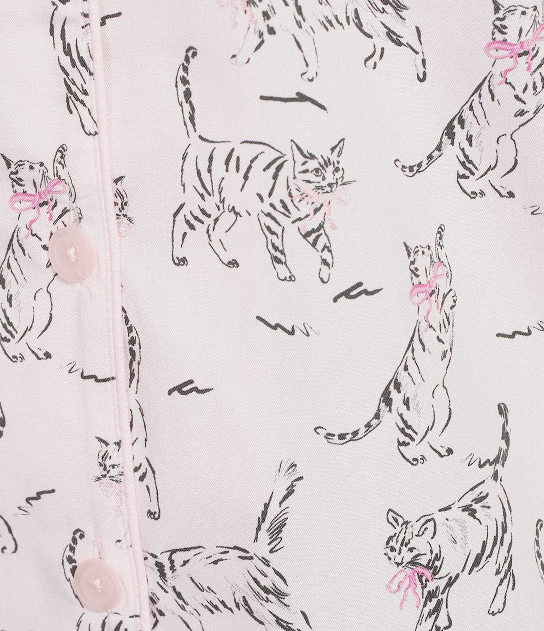 Sleep Sense Pink Cat Print Woven Twill Long Sleeve Notch Collar Button-Front Coordinating Sleep Top